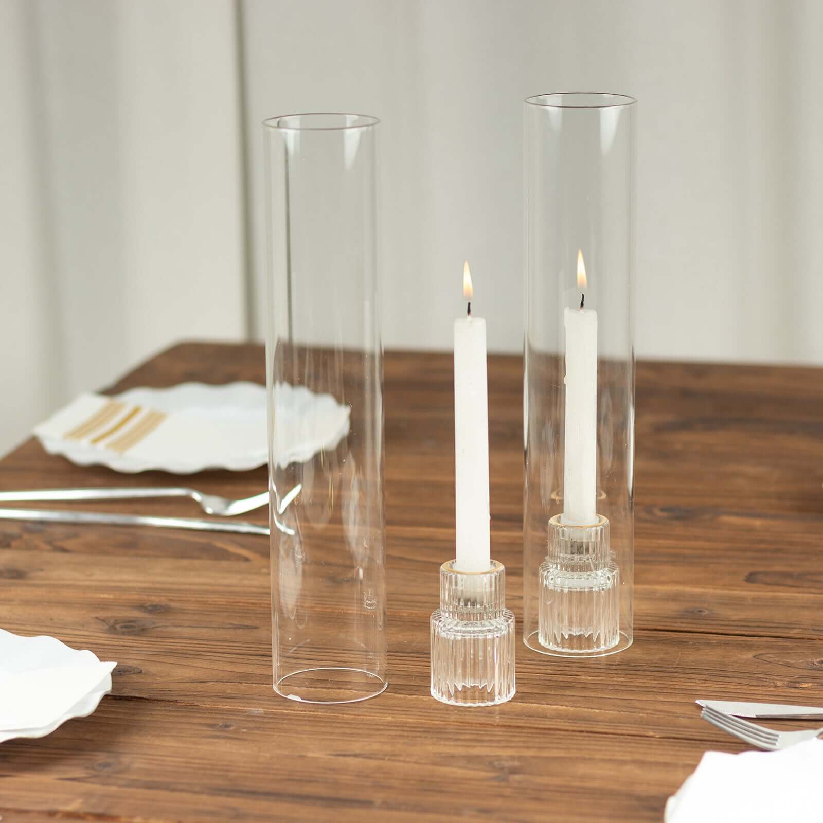 Hot Deal! 2-Pack Clear Glass Pillar Hurricane Candle Shades, 12" Tall with 2.25" Open Ends