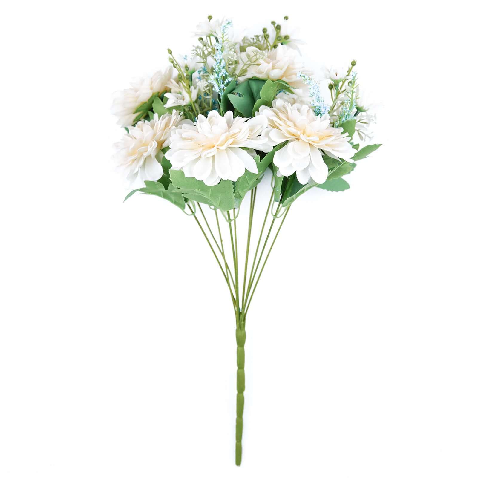 Hot Sale! 2 Bushes Artificial Silk Ivory and Blue Dahlia Flower Bouquet Spray for Decor