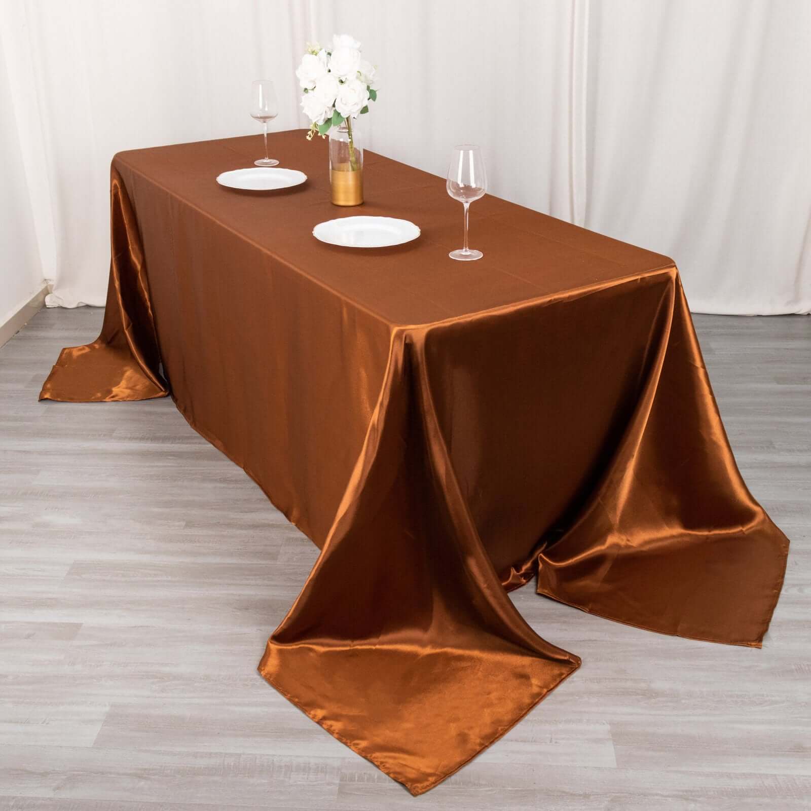 Hot Deal! Seamless Satin Rectangular Tablecloth in Cinnamon Brown, 90x132 Size