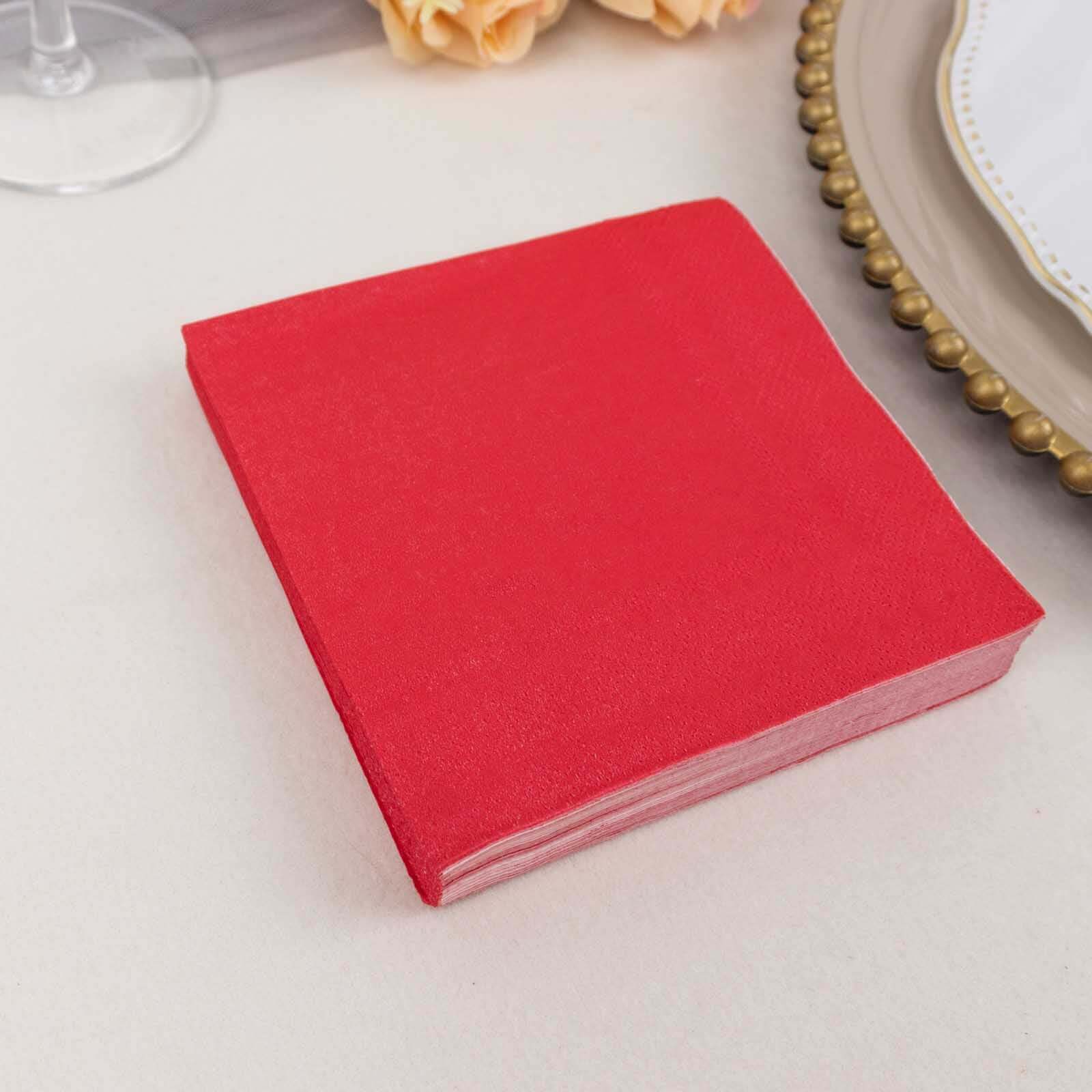 Great Deal! 50-Pack 2-Ply Disposable Red Paper Cocktail Beverage Napkins, 18GSM, 5x5