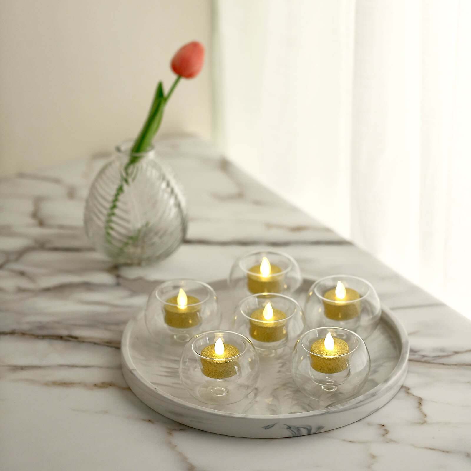 6-Piece Crystal Clear Glass Globe Votive Candle Holders for Events