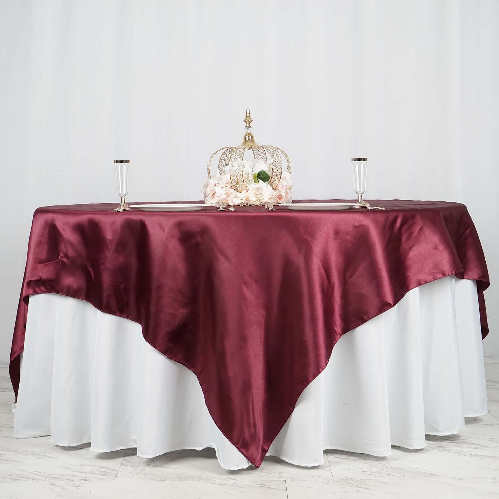 Burgundy Satin 90x90 Square Table Overlay with Smooth Finish