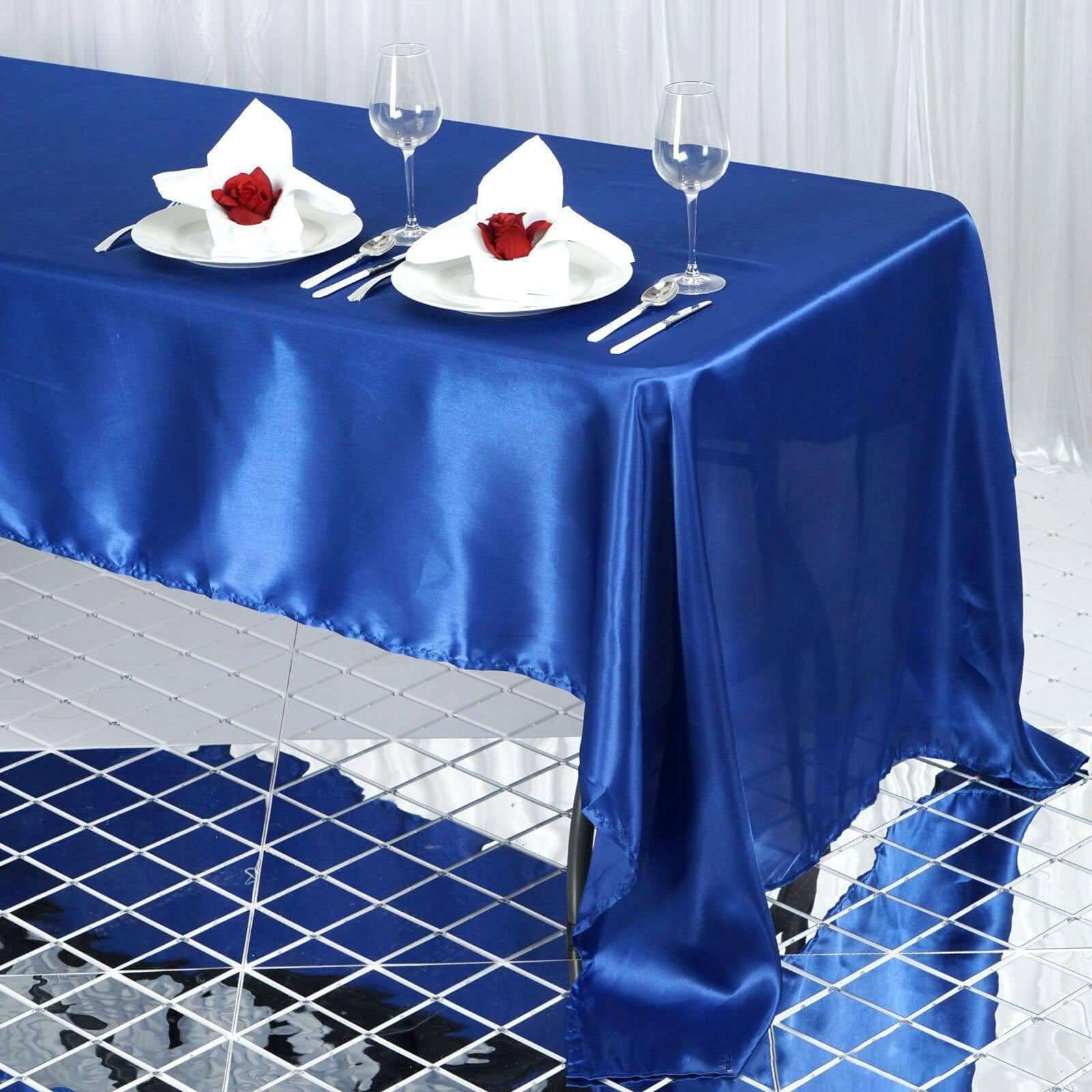 Royal Blue Satin 60x126 Rectangular Tablecloth - Smooth, Lustrous & Stain-Resistant