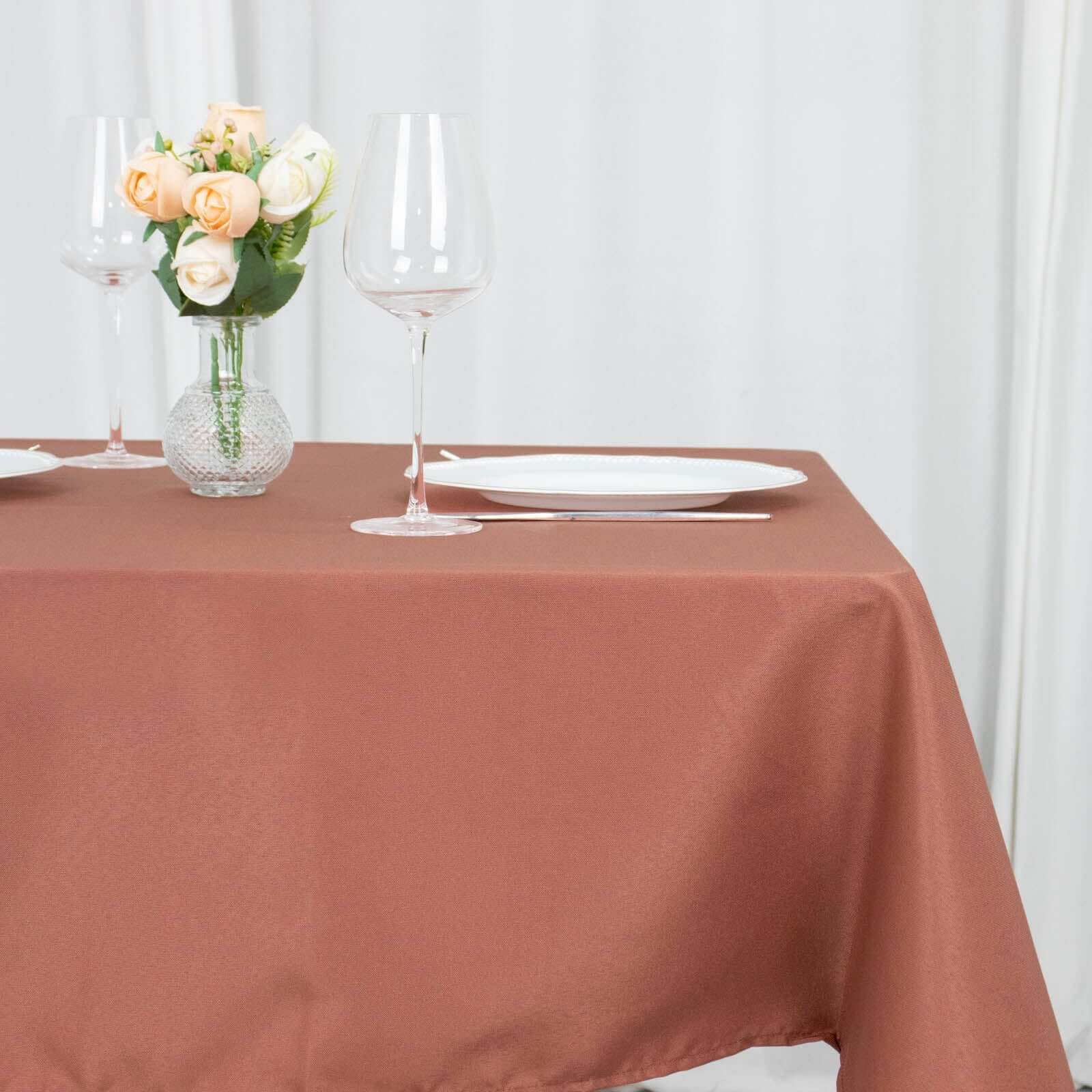 Hot Sale! 54x54 Square Terracotta (Rust) Polyester Tablecloth - 220GSM, Stain & Wrinkle Resistant