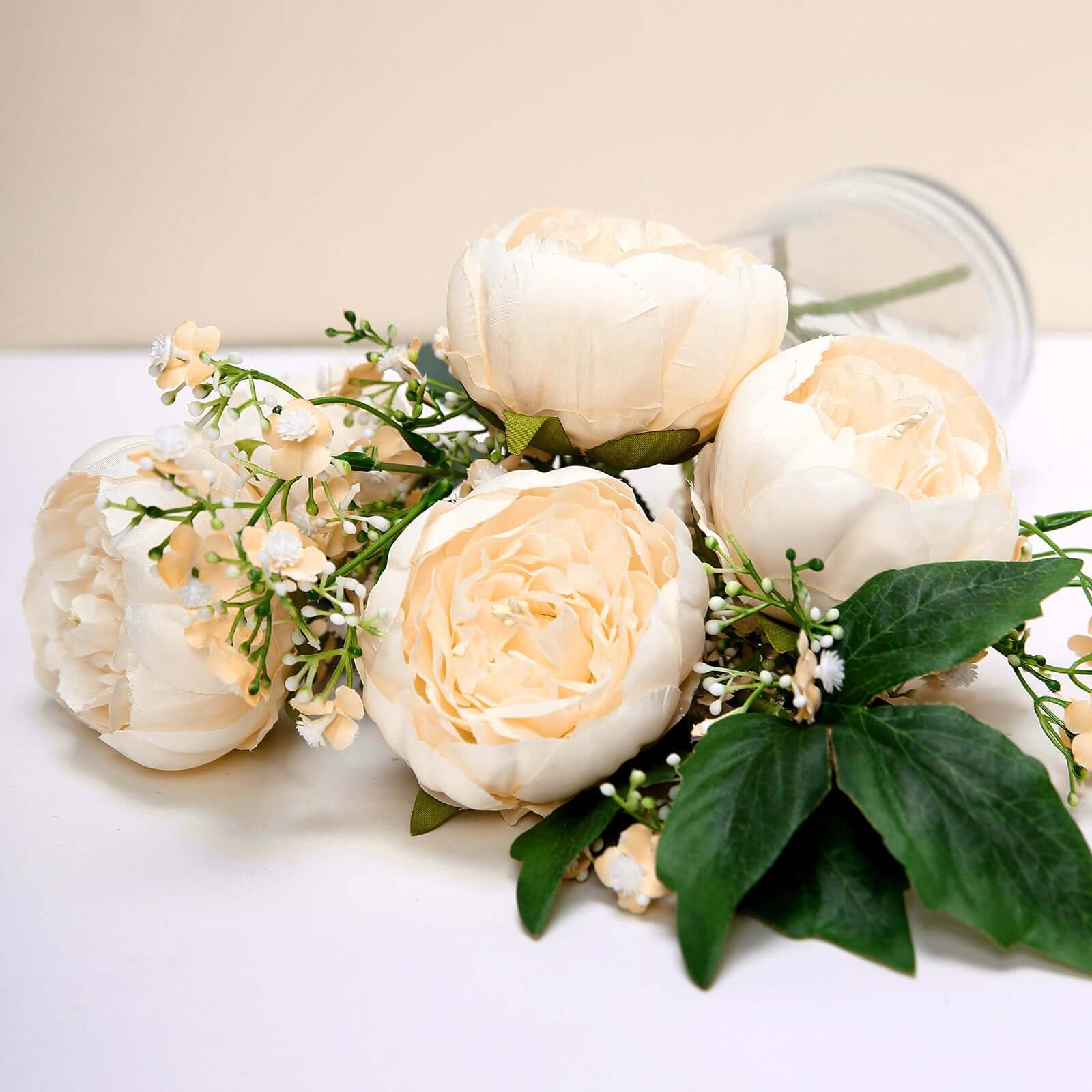 10-Pack Beige Artificial Peony Flower Heads - Ideal for DIY and Events
