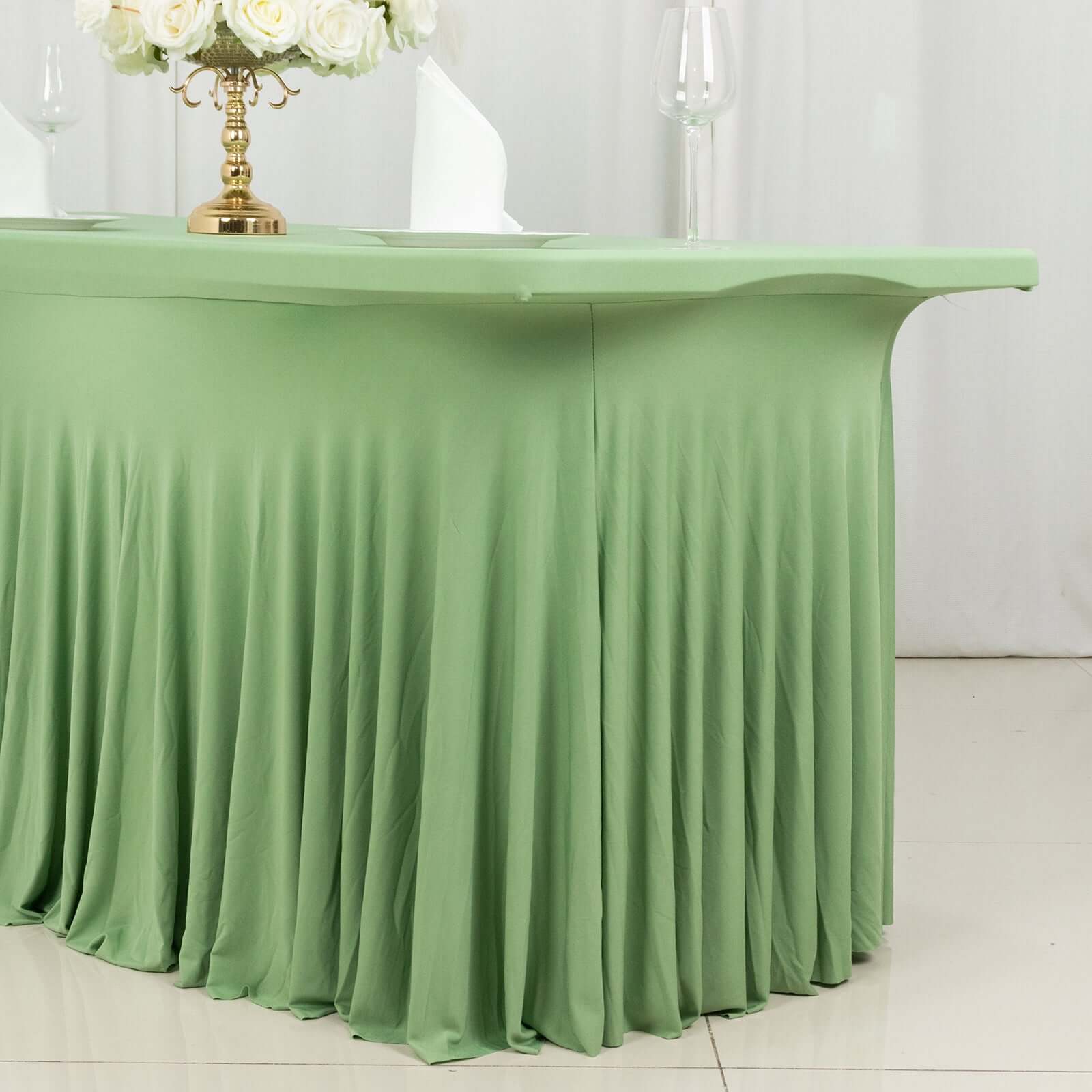 Sage Green Spandex Table Skirt with Wavy Effect for 6ft Tables