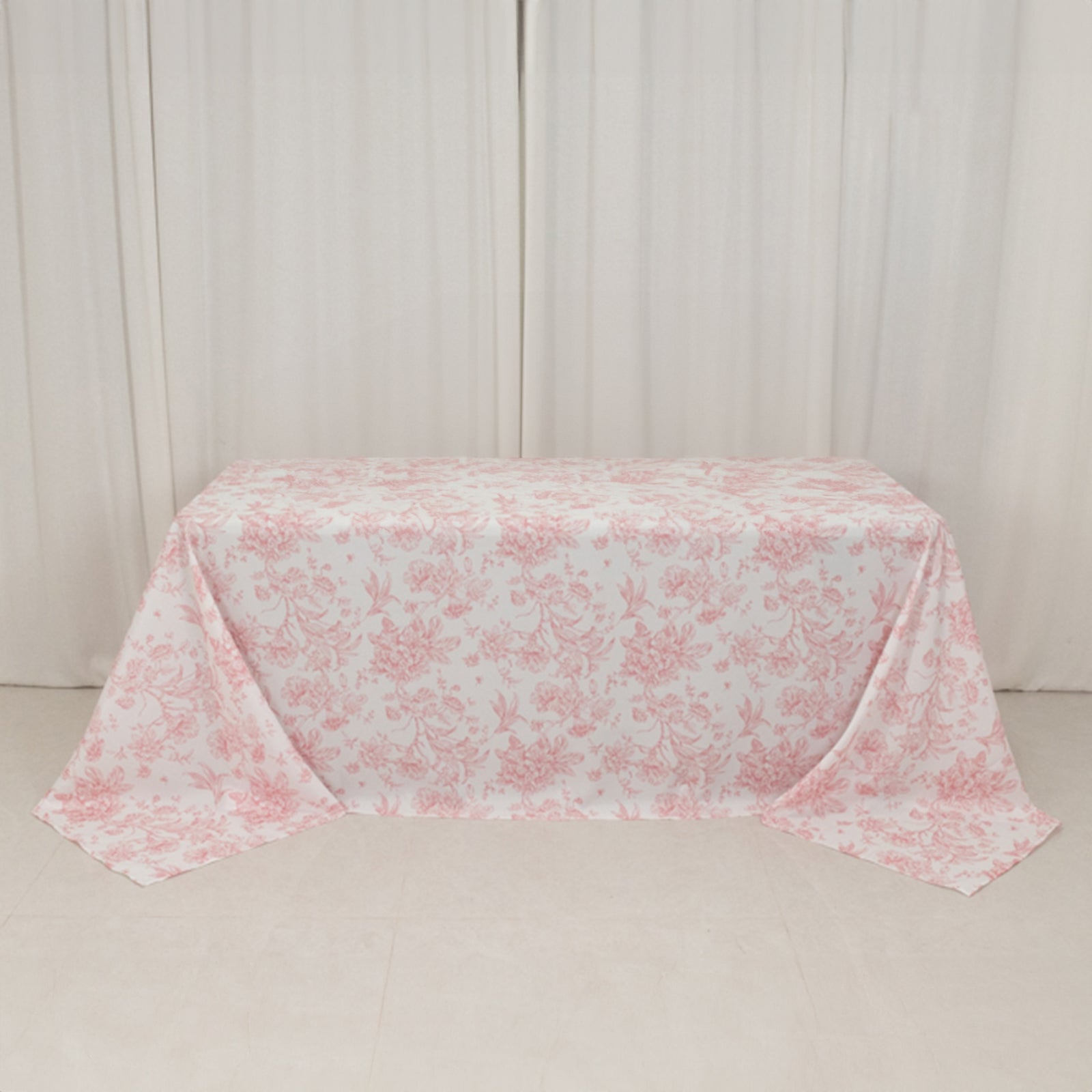 Exclusive Seamless Polyester Rectangle Tablecloth with Pink French Toile Pattern for Formal Celebrations - White