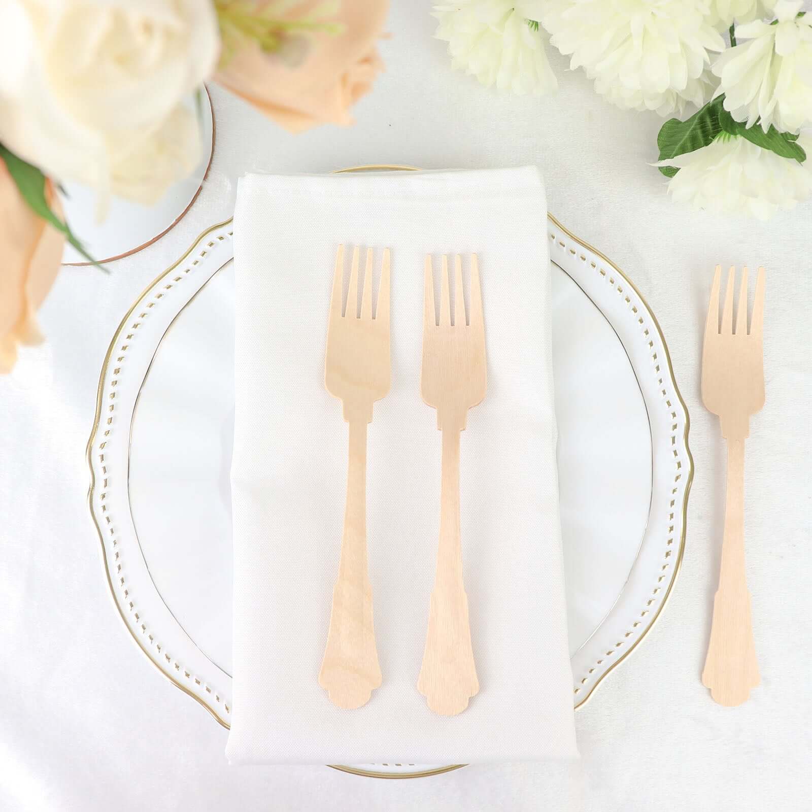 24-Pack Natural Birchwood Forks with Baroque Design - Ideal for Rustic Outdoor Parties! Eco-Friendly & Biodegradable