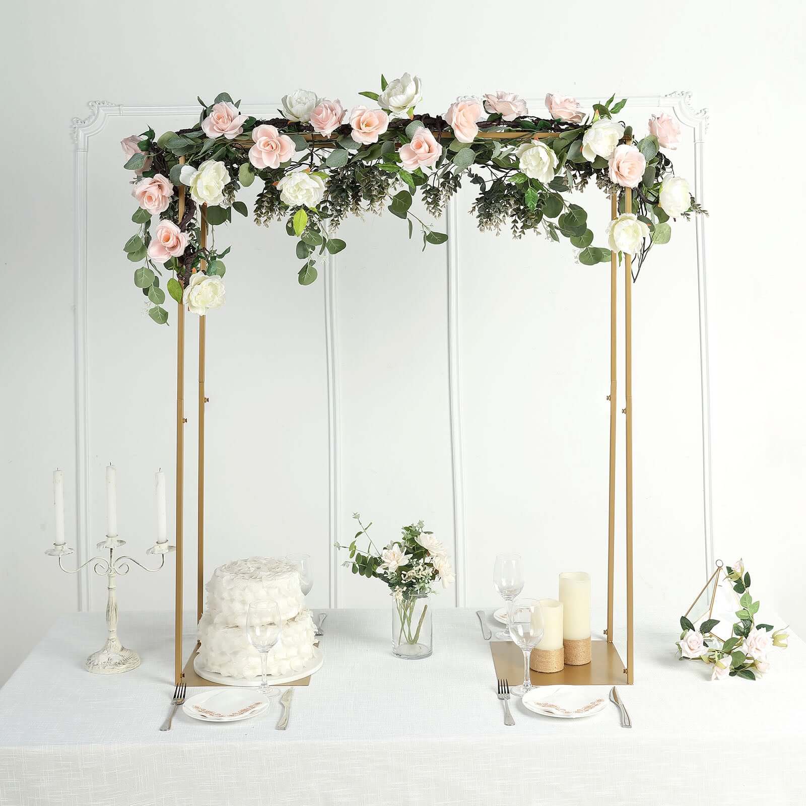 48-Inch Tall Gold Adjustable Metal Over-The-Table Flower Arch for Wedding Display