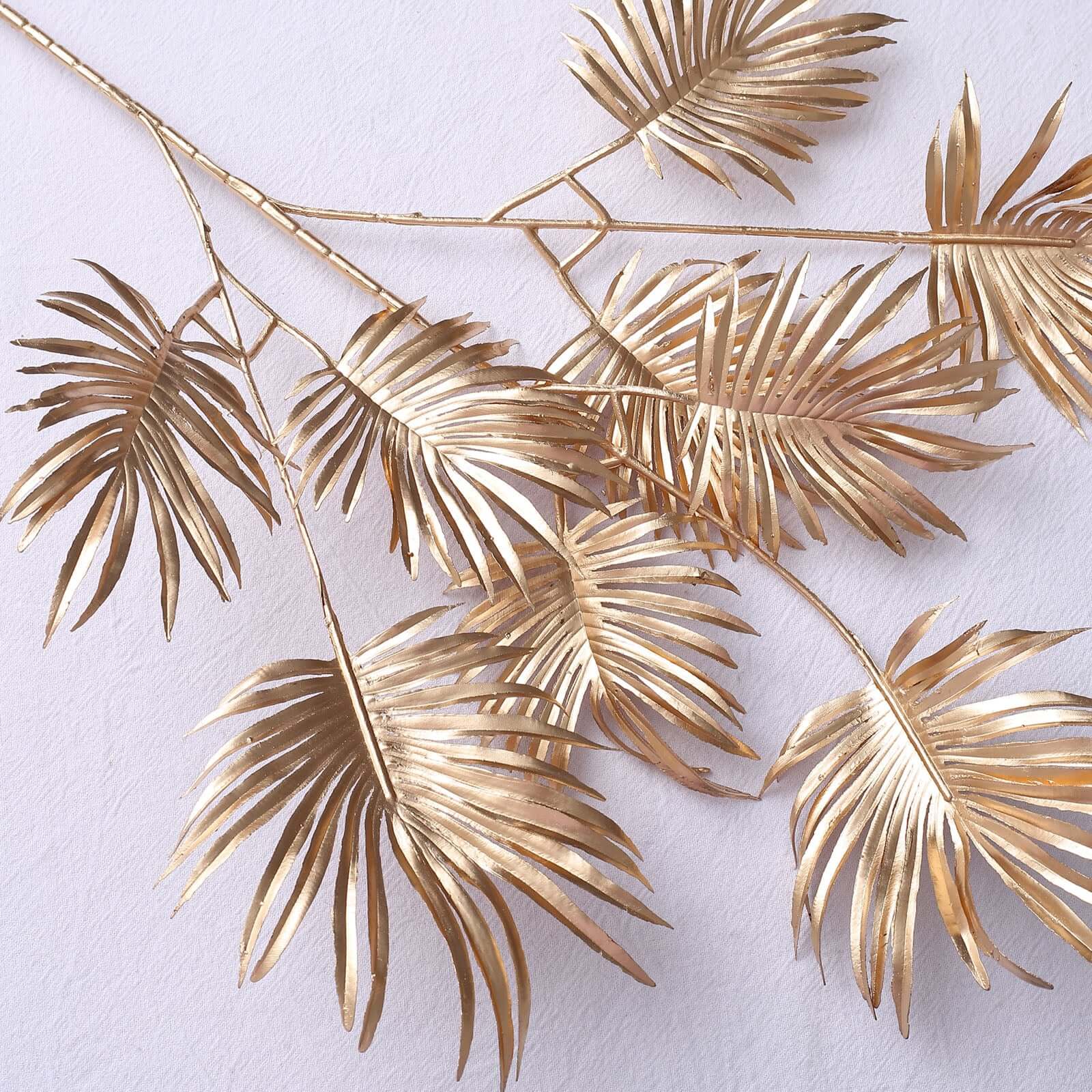 3-Piece Metallic Gold Artificial Palm Leaf Branches - Ideal for Boho Tropical & Modern Decor