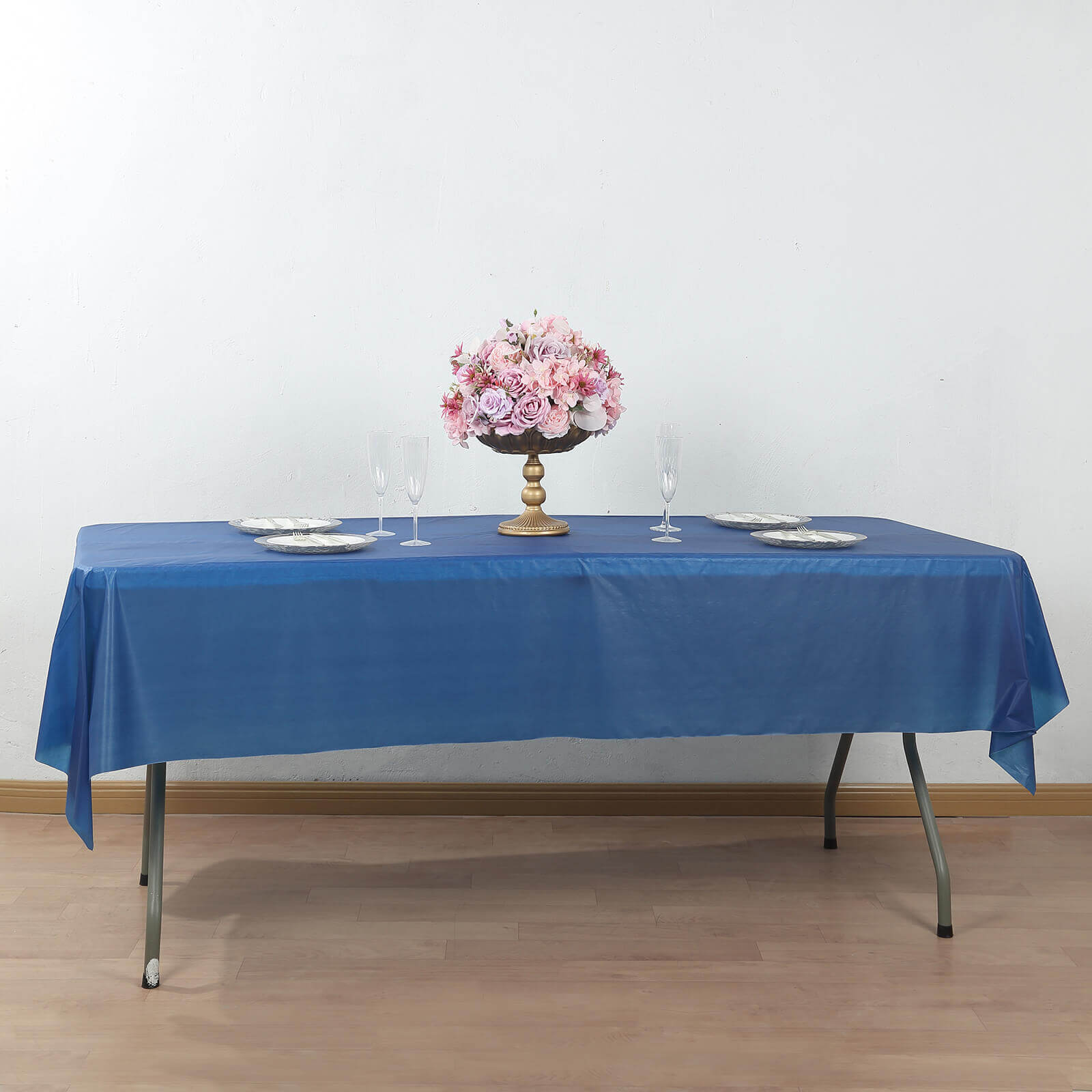 Navy Blue Plastic Table Cover Roll with Slide Cutter - Customizable & Durable 54x300ft