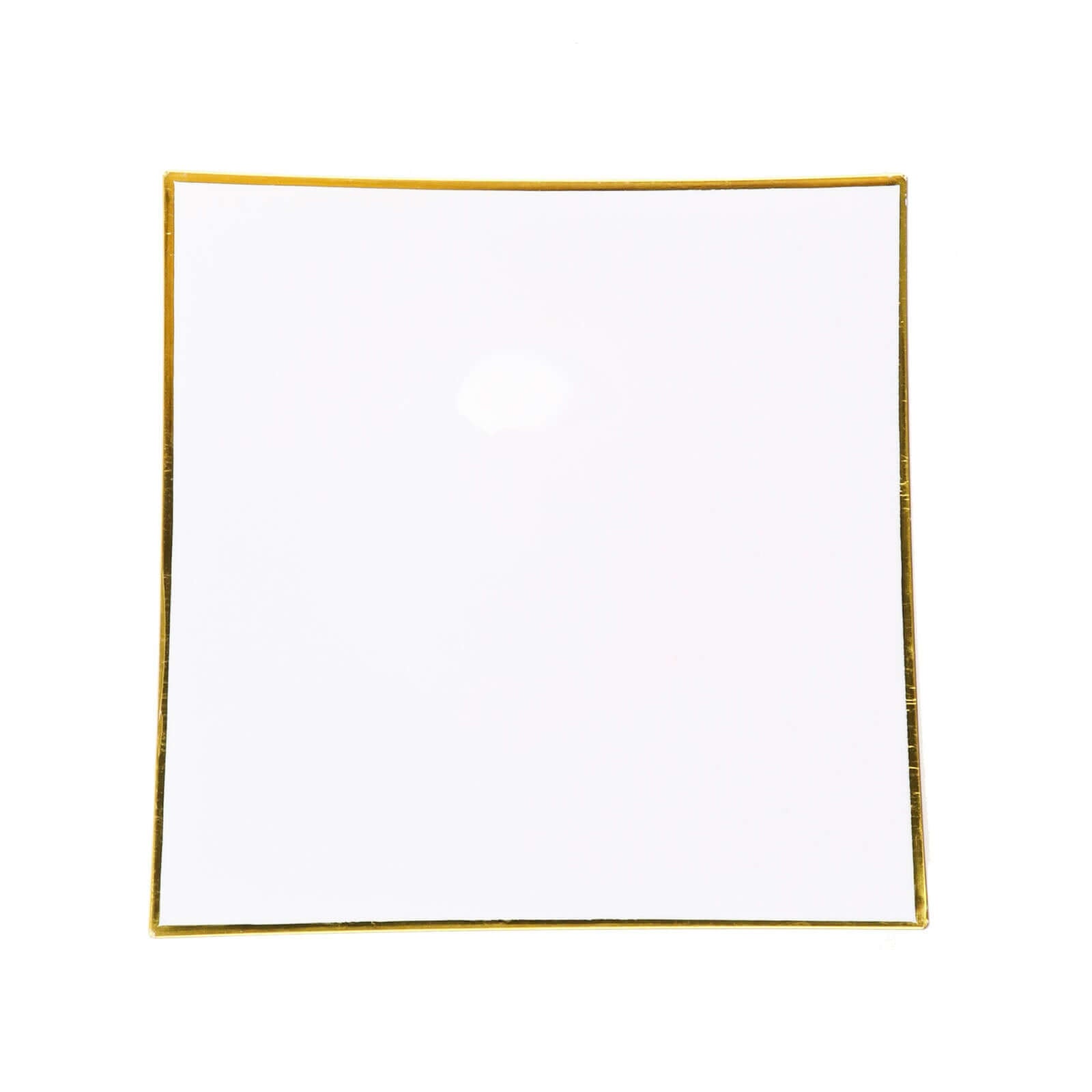 10-Piece White Concave Square Plastic Dinner Plates with Gold Rim - Disposable for Weddings & Special Events