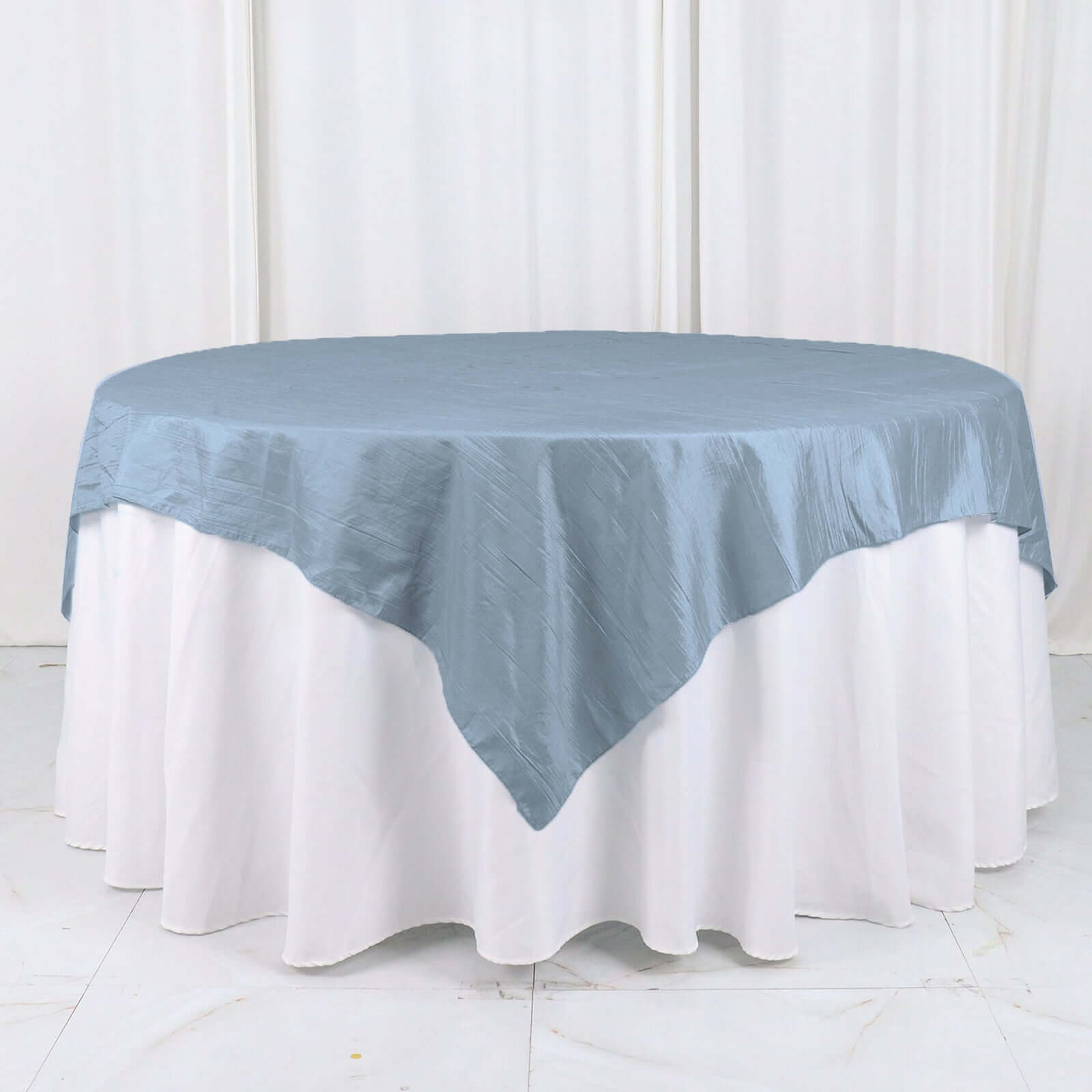 Special Offer! Dusty Blue Accordion Crinkle Taffeta Square Table Overlay 72x72