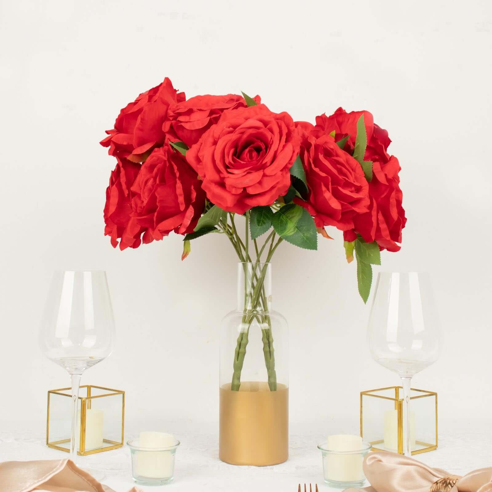 17-inch Red Premium Silk Jumbo Rose Flower Bouquet: 2 Bushes for Stunning Decor