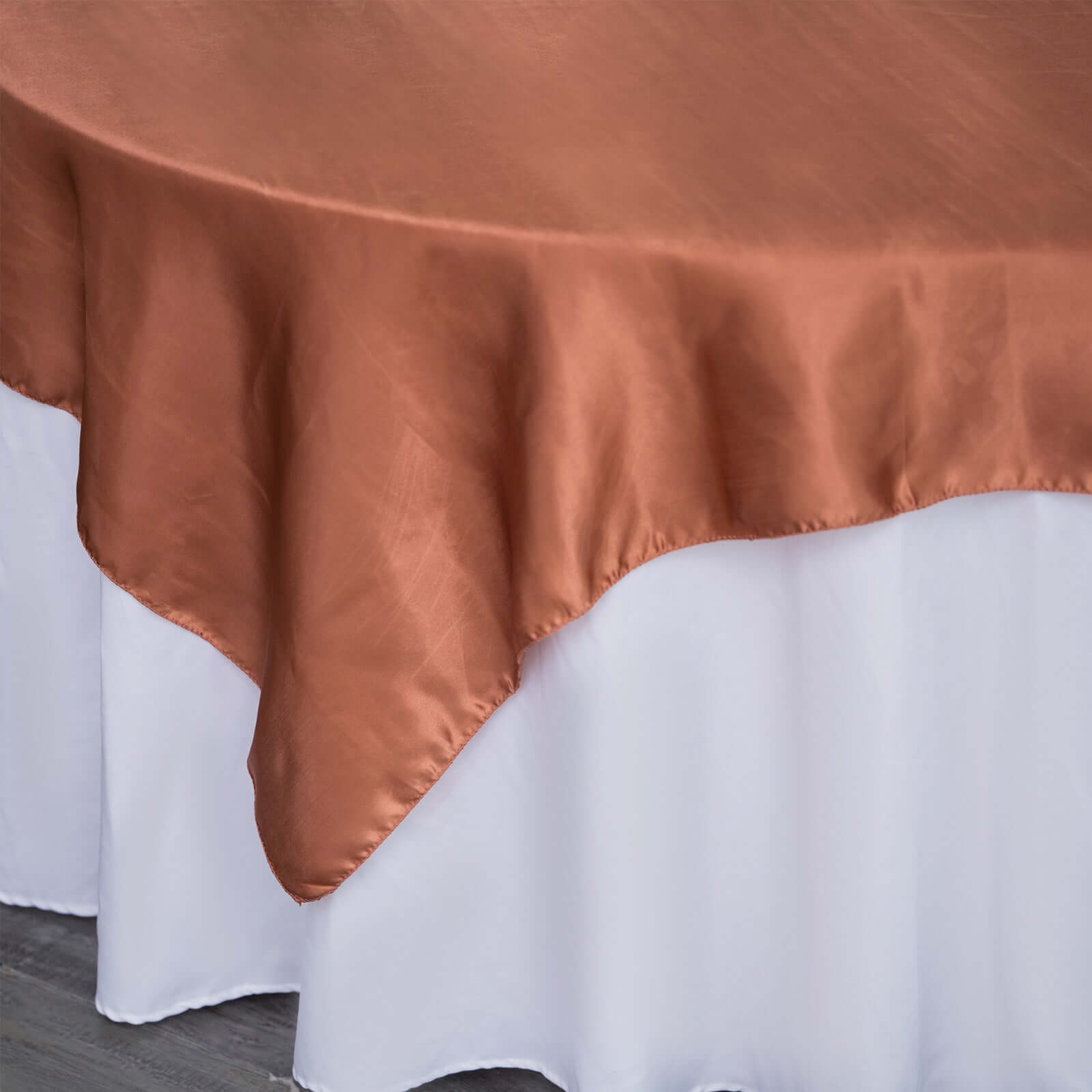 Hot Sale! 60x60 Satin Square Table Overlay in Terracotta (Rust) with Smooth Silky Touch