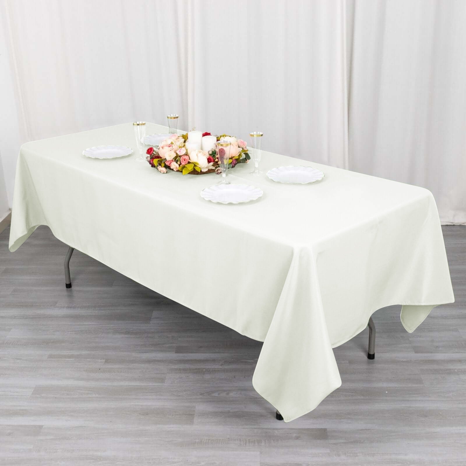 Ivory Wrinkle-Resistant 60x102 Cotton Blend Rectangle Tablecloth - Ideal for Events