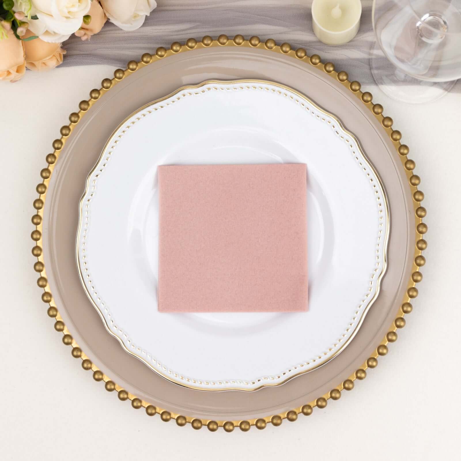 20-Piece Set of Soft Dusty Rose 5x5 Airlaid Napkins - Super Absorbent