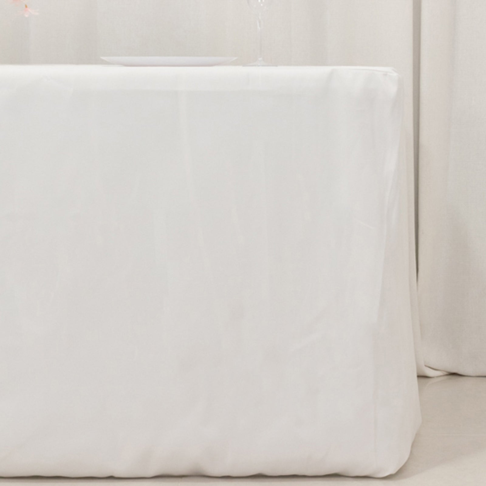 Exclusive 6ft White Polyester Tablecloth - 220GSM, Durable for Trade Shows & Events