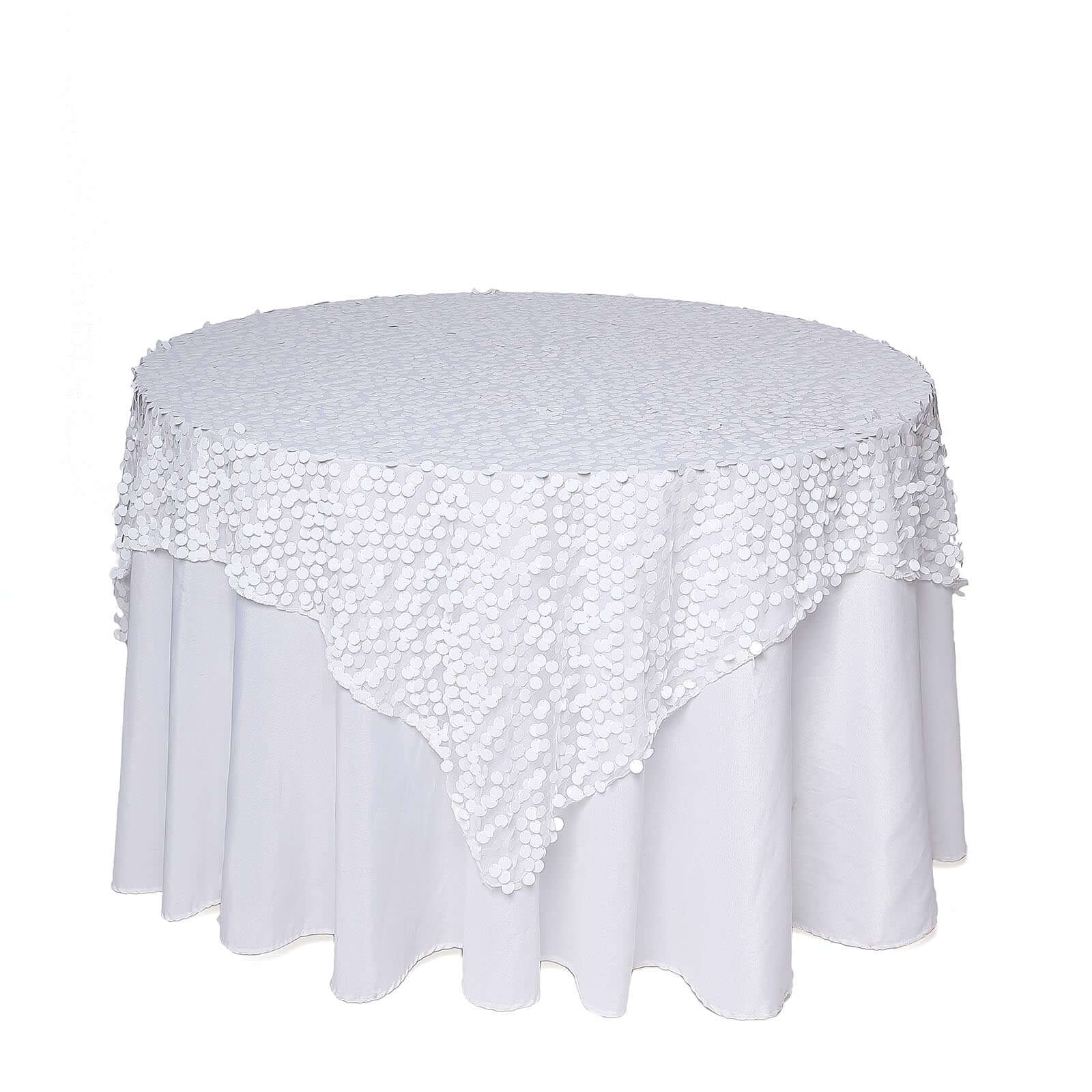 Big Payette White Sequin 72x72 Square Table Overlay for Elegant Celebrations