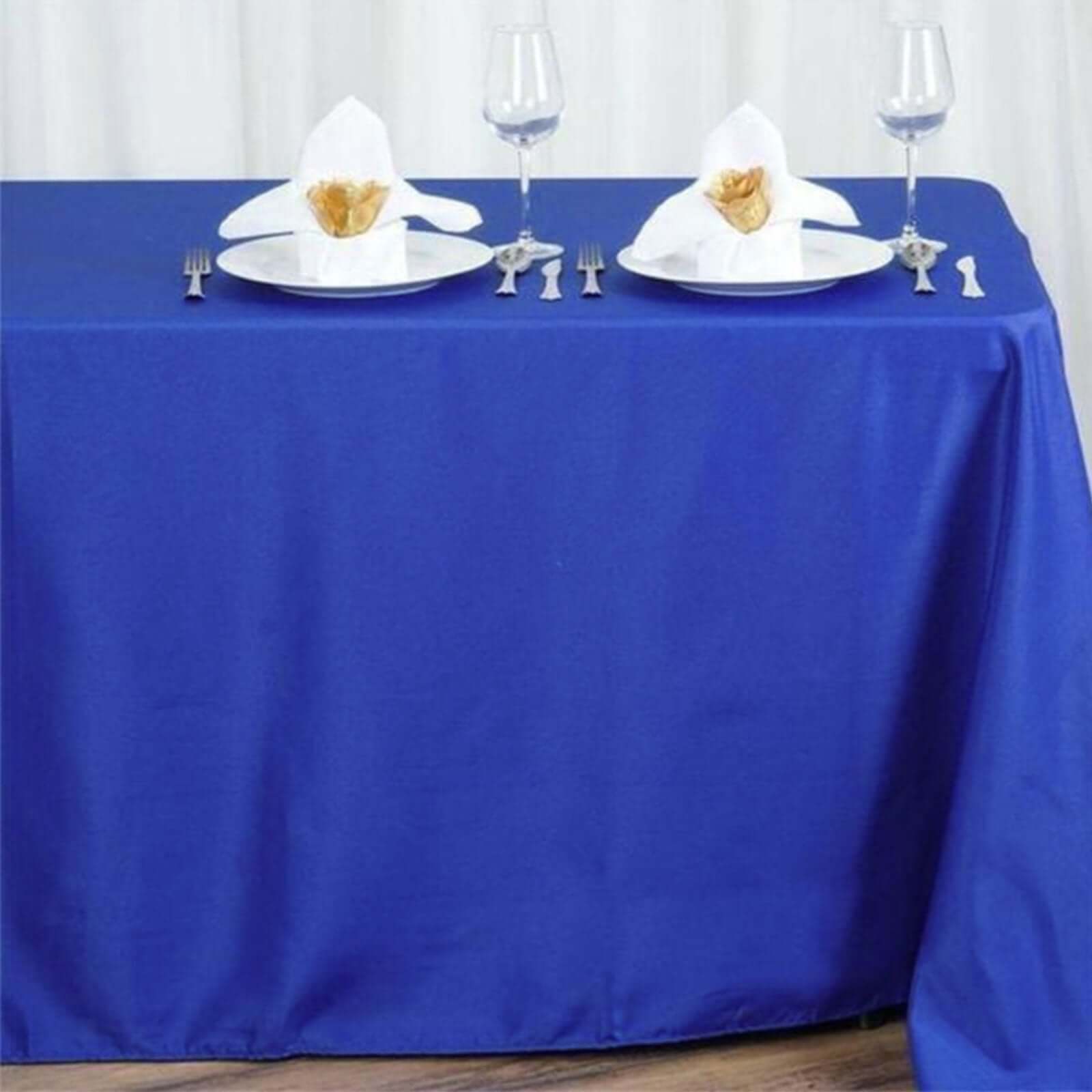 Wrinkle-Resistant Seamless Royal Blue Polyester Rectangle Tablecloth 90x156