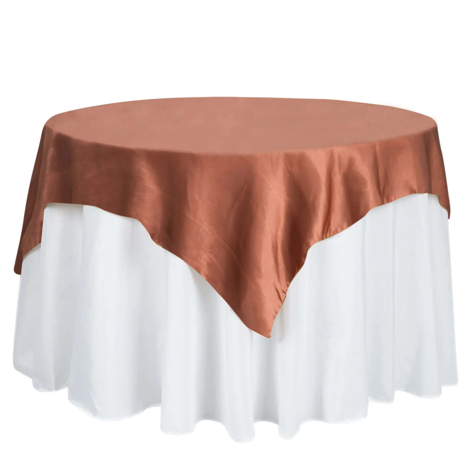 Hot Sale! 60x60 Satin Square Table Overlay in Terracotta (Rust) with Smooth Silky Touch