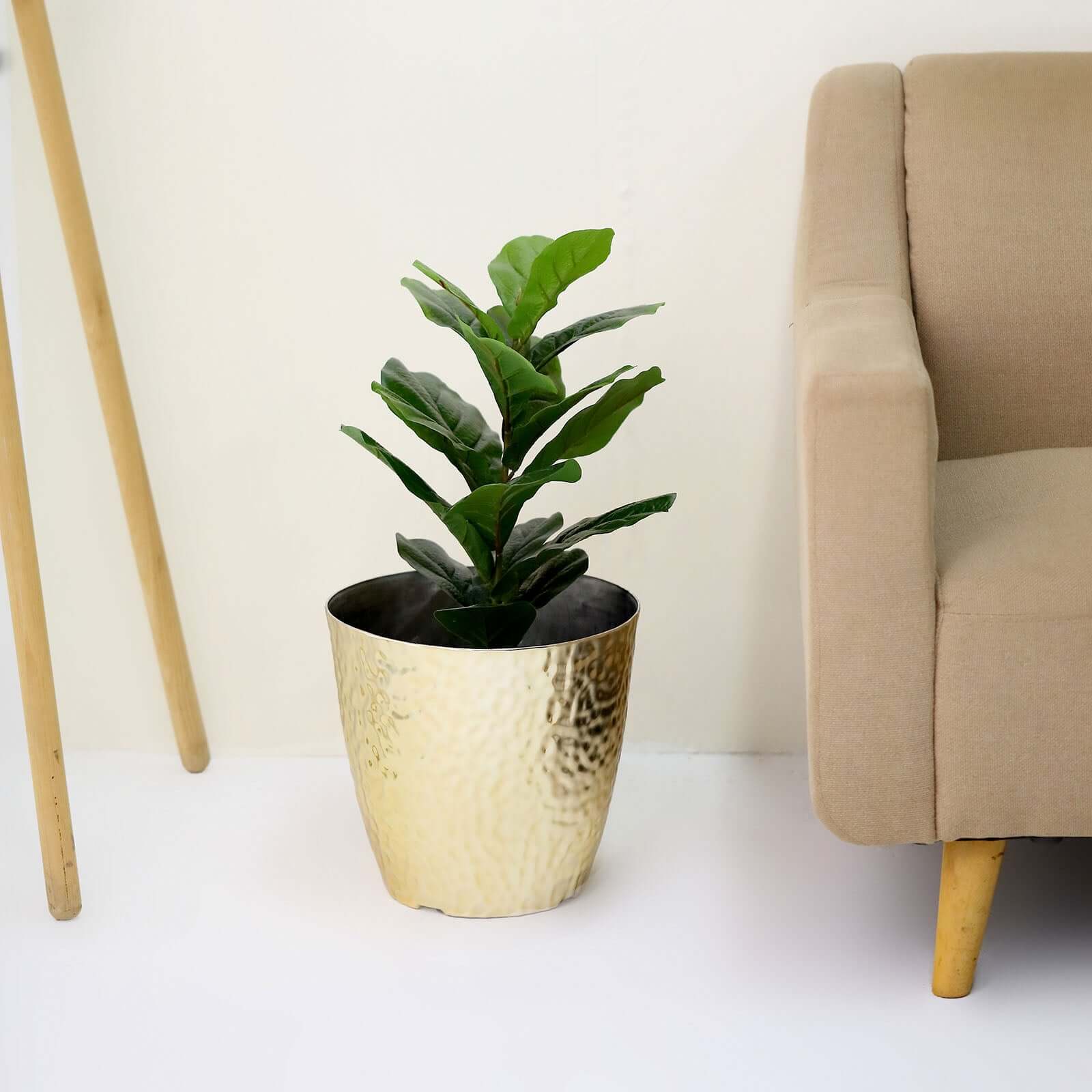11-Inch Gold Hammered Large Indoor Flower Planter for Decorative Greenery