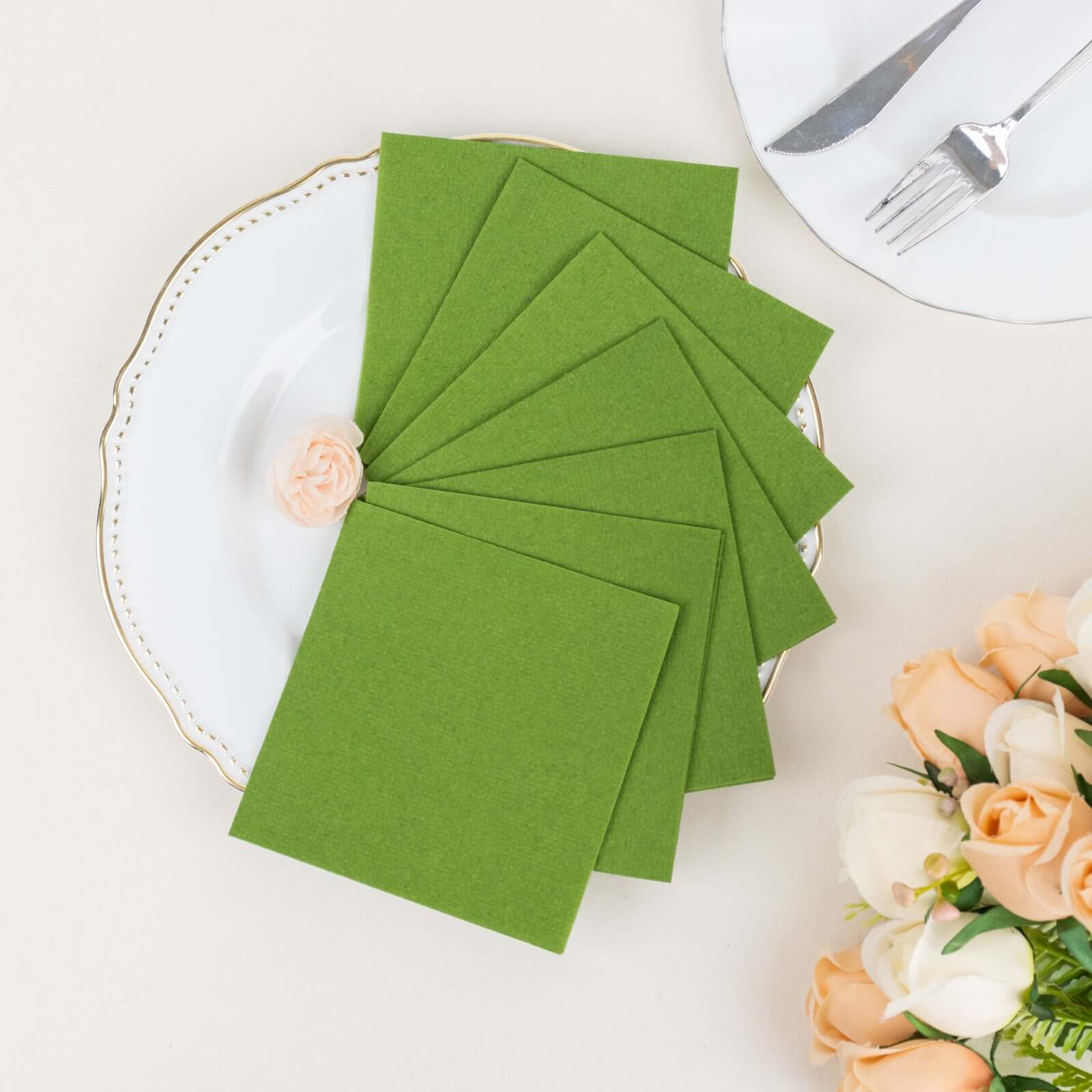 20-Piece Olive Green 5x5 Airlaid Linen-Like Highly Absorbent Napkins
