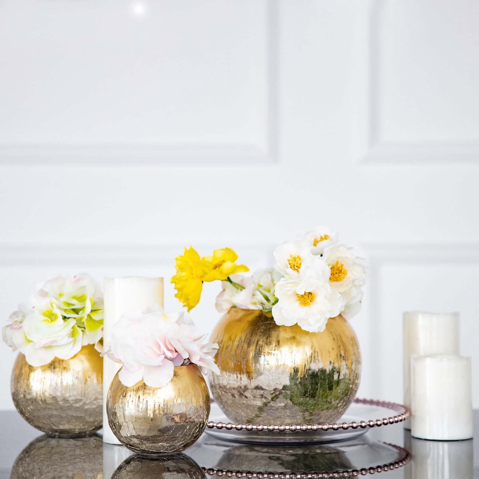 Stylish Gold Foiled Crackle Glass Flower Vase - Ideal Centerpiece for Events, 4.5