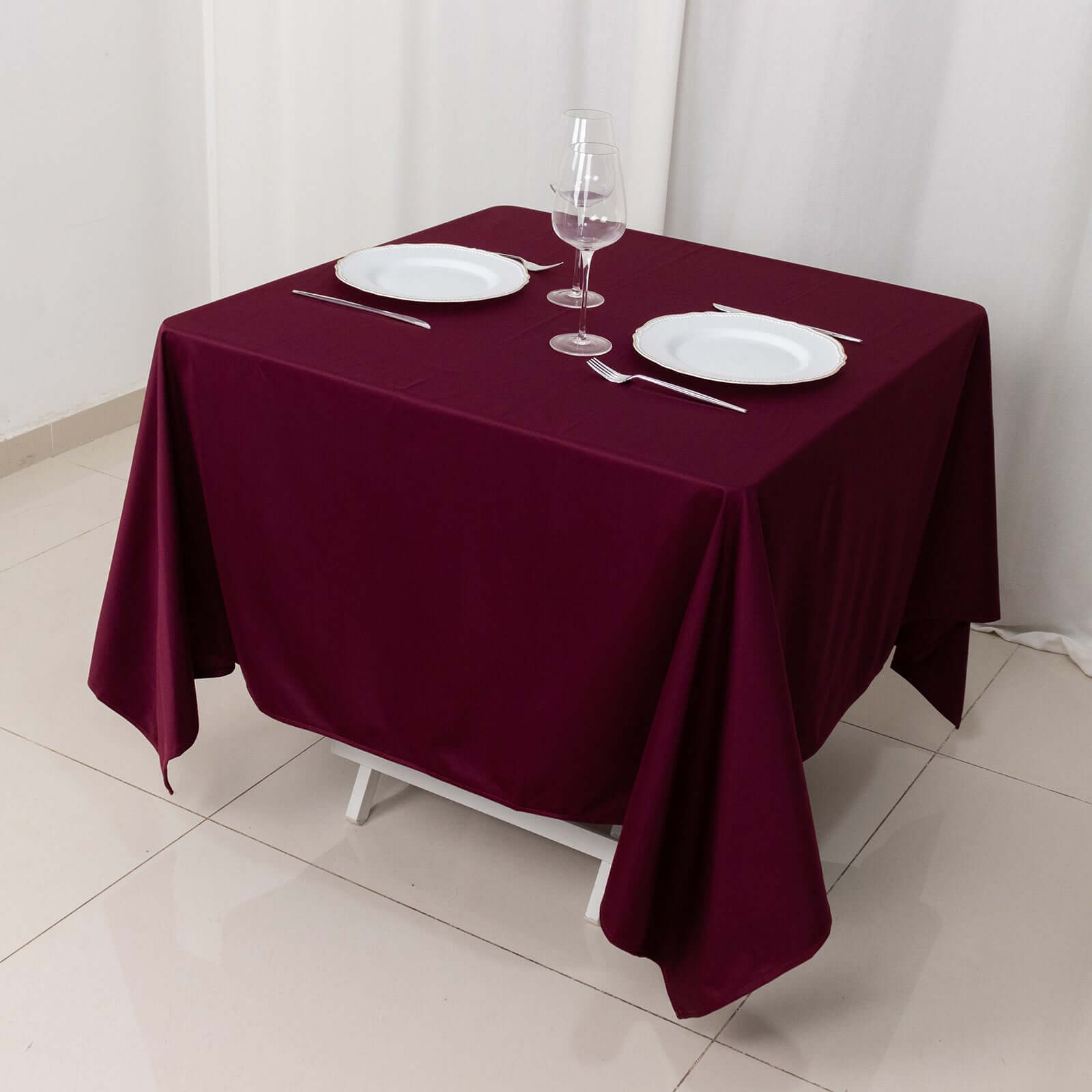 Burgundy 70x70 Premium Wrinkle-Free & Stain-Resistant Scuba Square Tablecloth