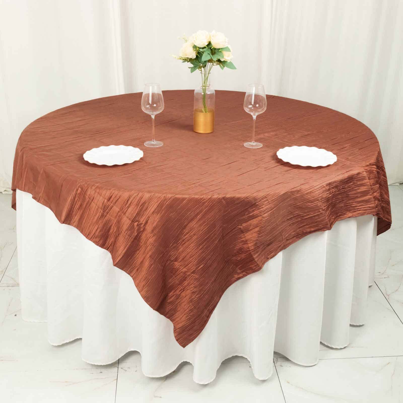 72x72 Square Terracotta (Rust) Accordion Crinkle Taffeta Table Overlay