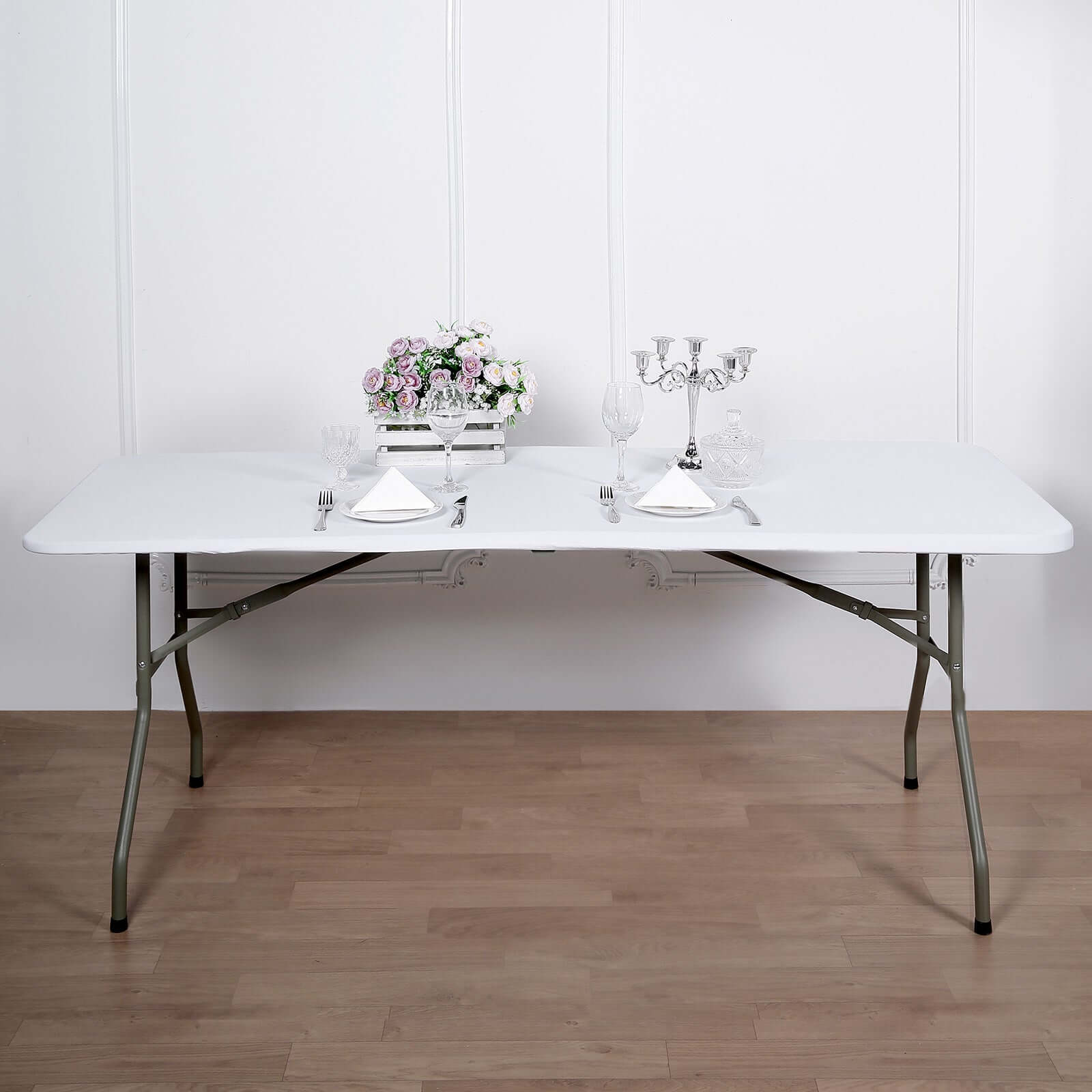 White Stretchy & Wrinkle-Free Spandex Table Topper for 8-Foot Tables