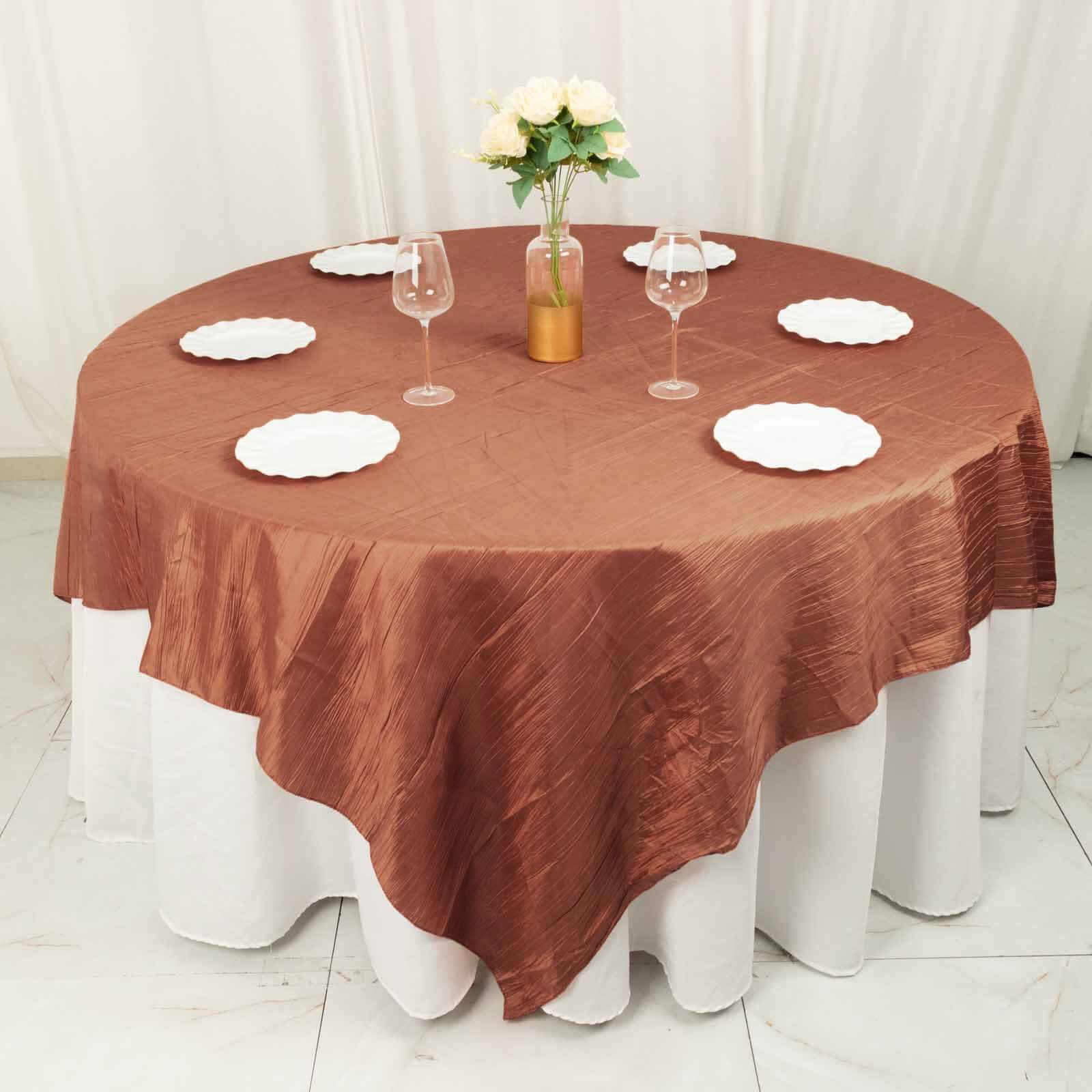 Hot! 90x90 Square Terracotta (Rust) Accordion Crinkle Taffeta Table Overlay
