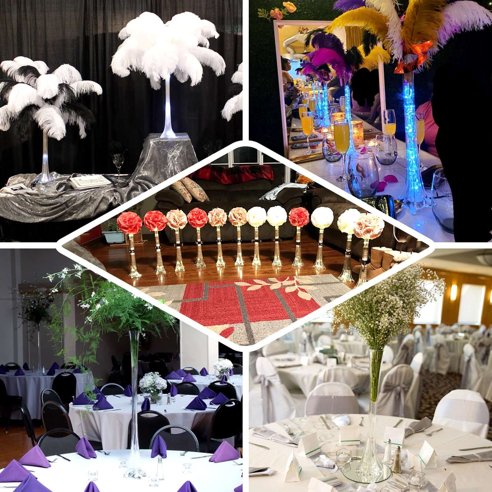 Hot Sale! 6-Piece Set of Black Glass Eiffel Tower Flower Vases for Tall Wedding Table Decor