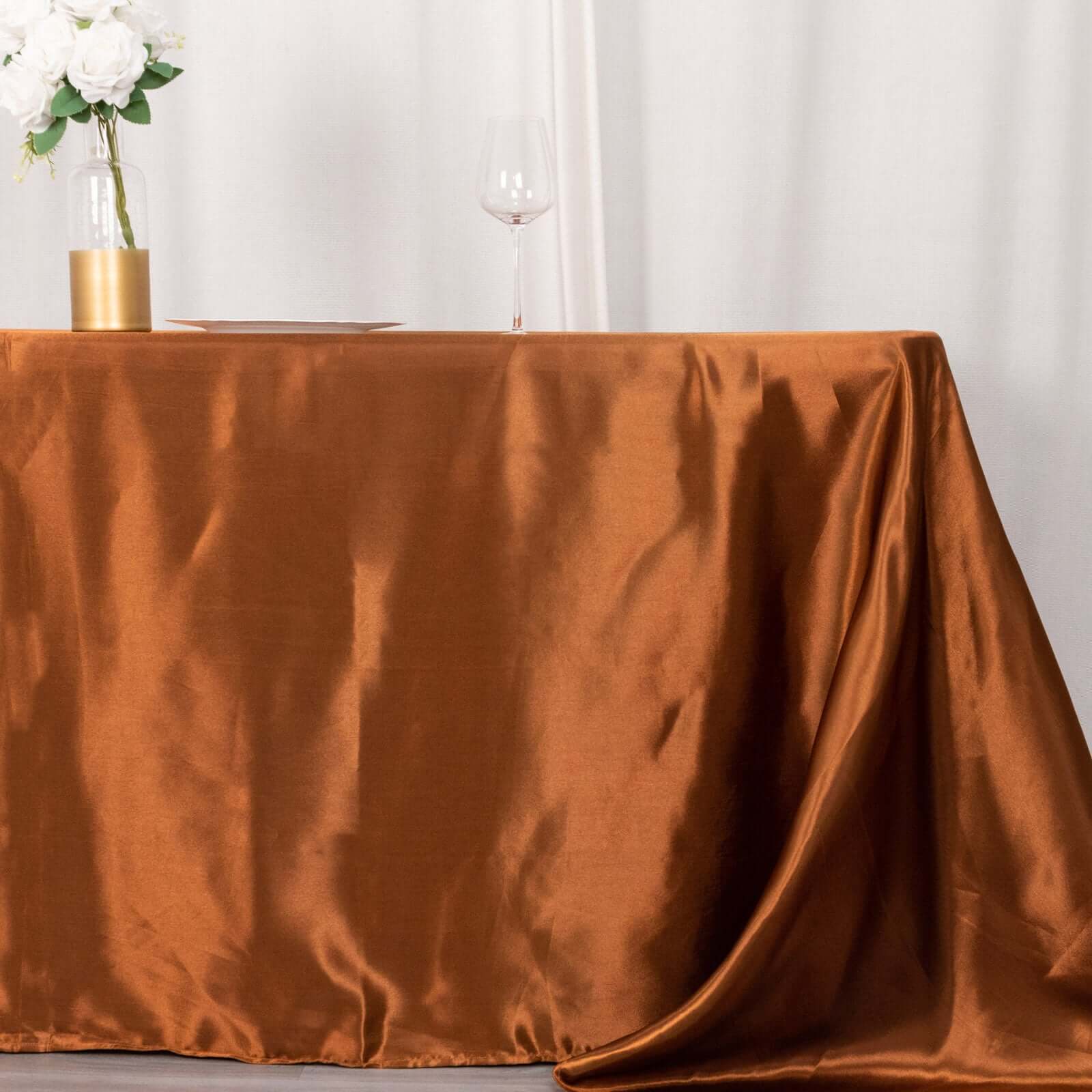 Hot Deal! Seamless Satin Rectangular Tablecloth in Cinnamon Brown, 90x132 Size