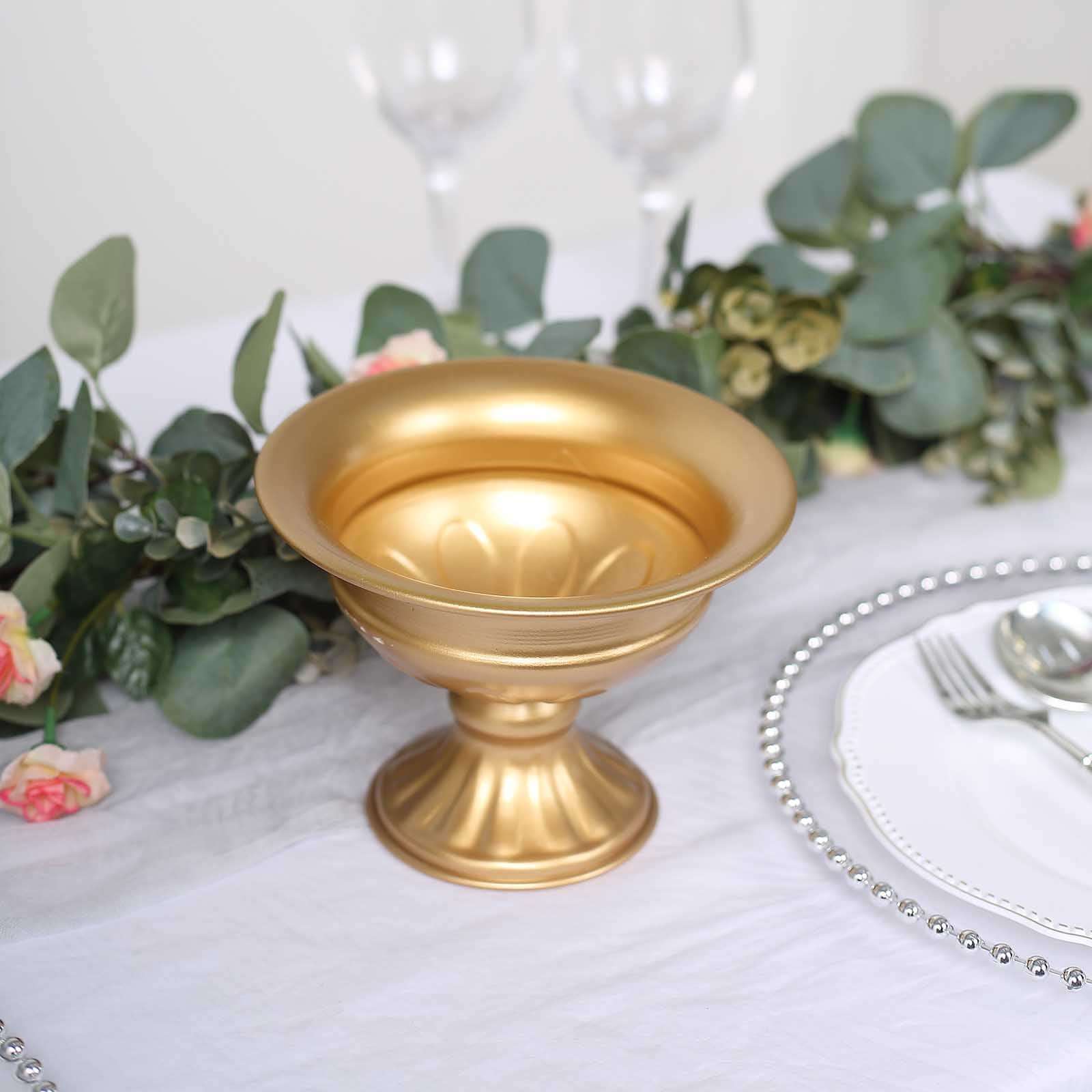 2-Pack Antique Gold Metal Wine Goblet Style Mini Compote Flower Vases for Elegant Wedding Centerpieces