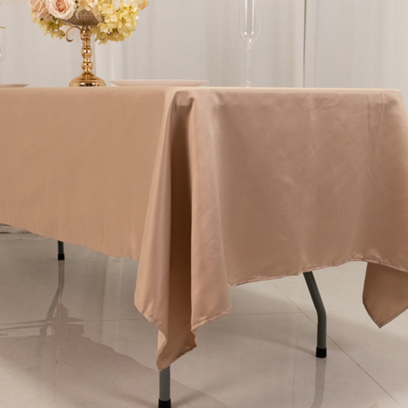 Nude Lamour Satin Rectangle Tablecloth (60x102) - Durable & Silky Soft
