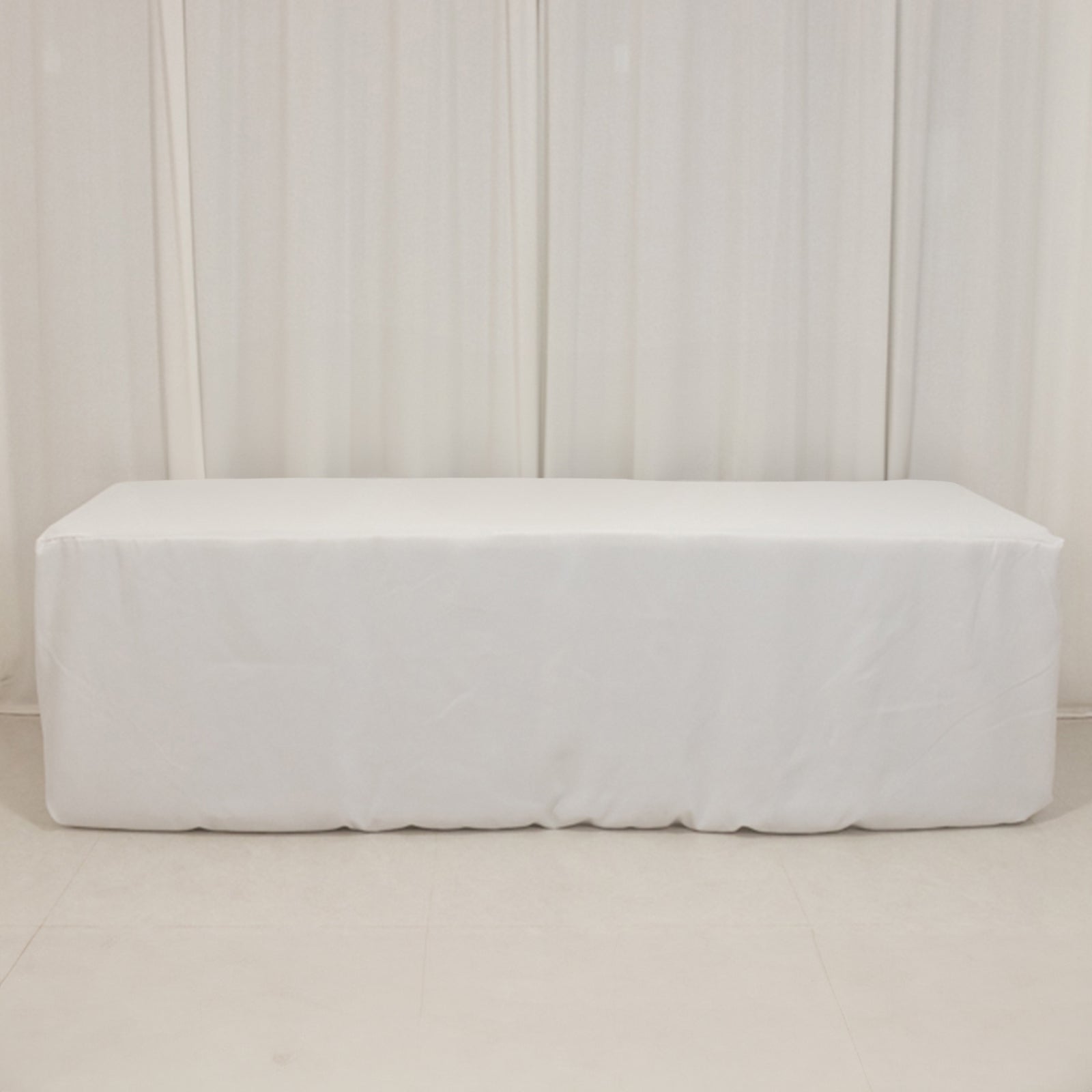 High - Quality 220GSM White Fitted 8ft Premium Polyester Rectangle Tablecloth for Events