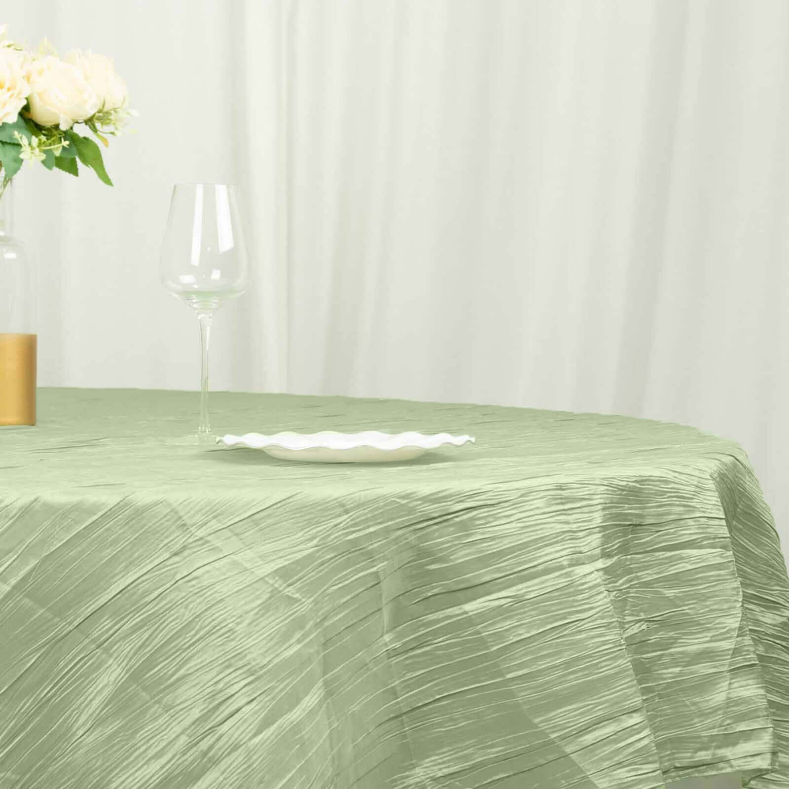 Sage Green 90x90 Square Accordion Crinkle Taffeta Table Overlay