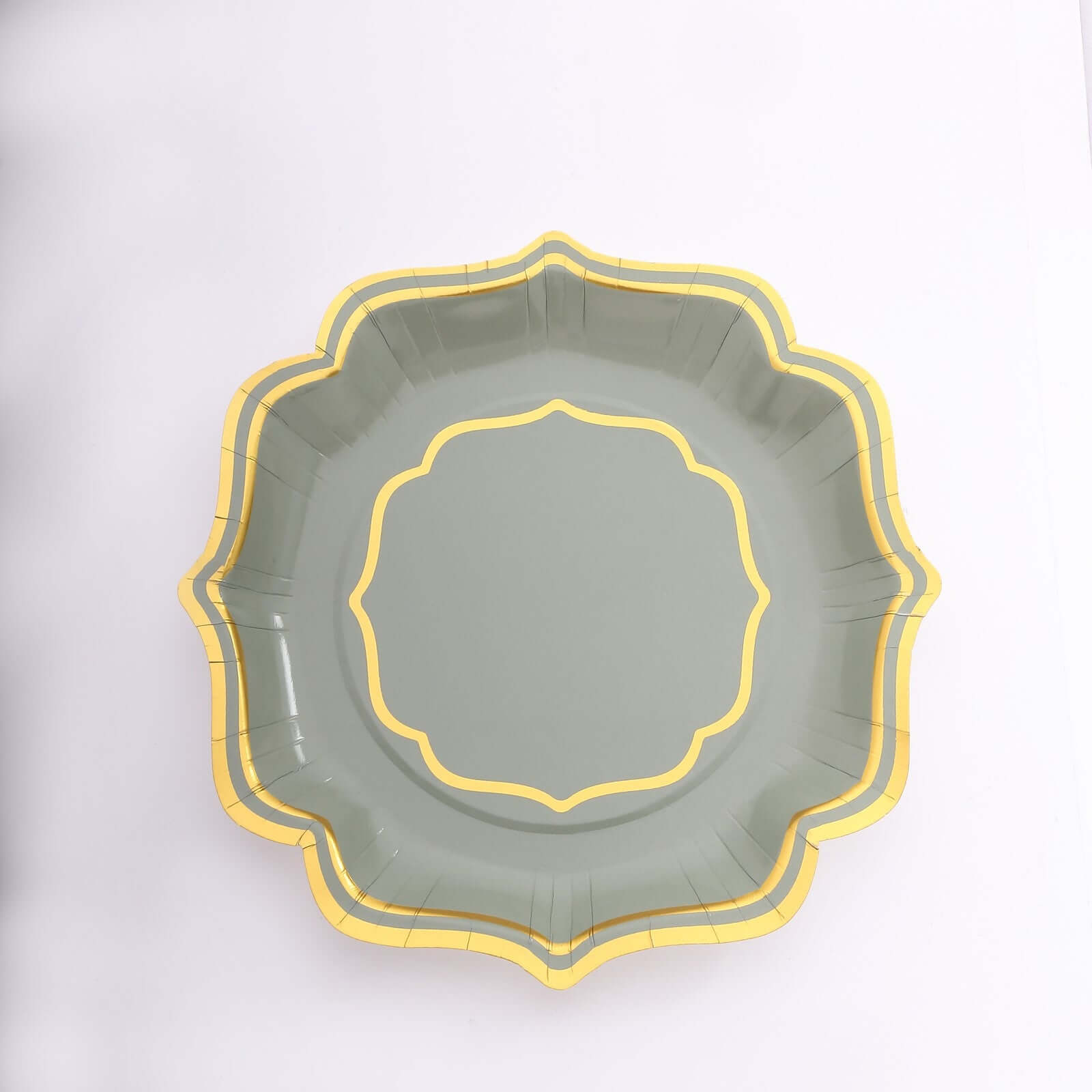 25-Piece Disposable 300GSM Sage Green Paper Dessert Plates with Gold Scalloped Edge, 8 Inches