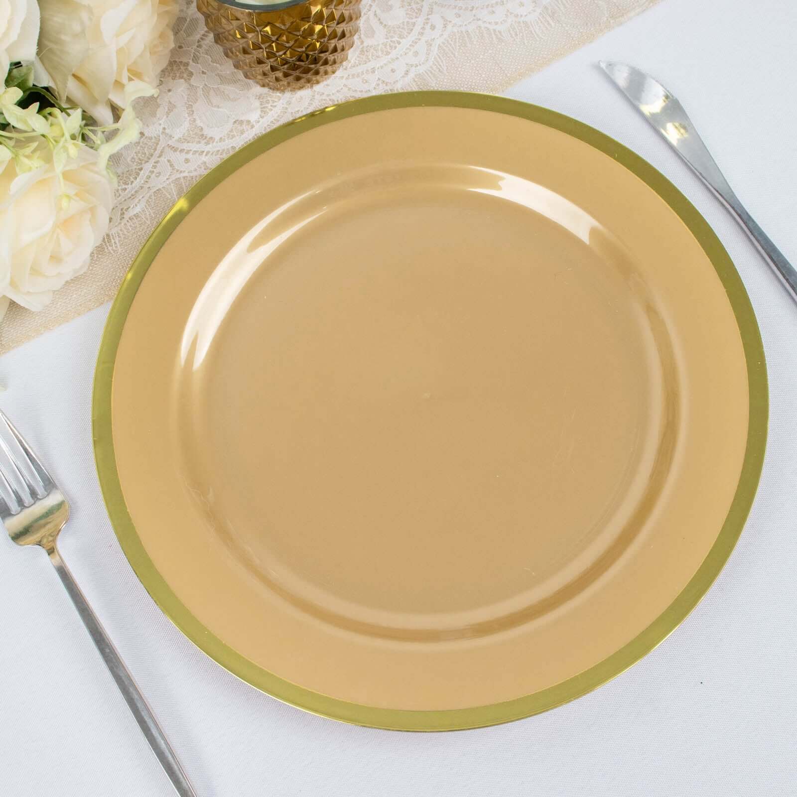 Hot Deal! 10-Pack Gold Plastic 10-Inch Disposable Dinner Plates for Special Events