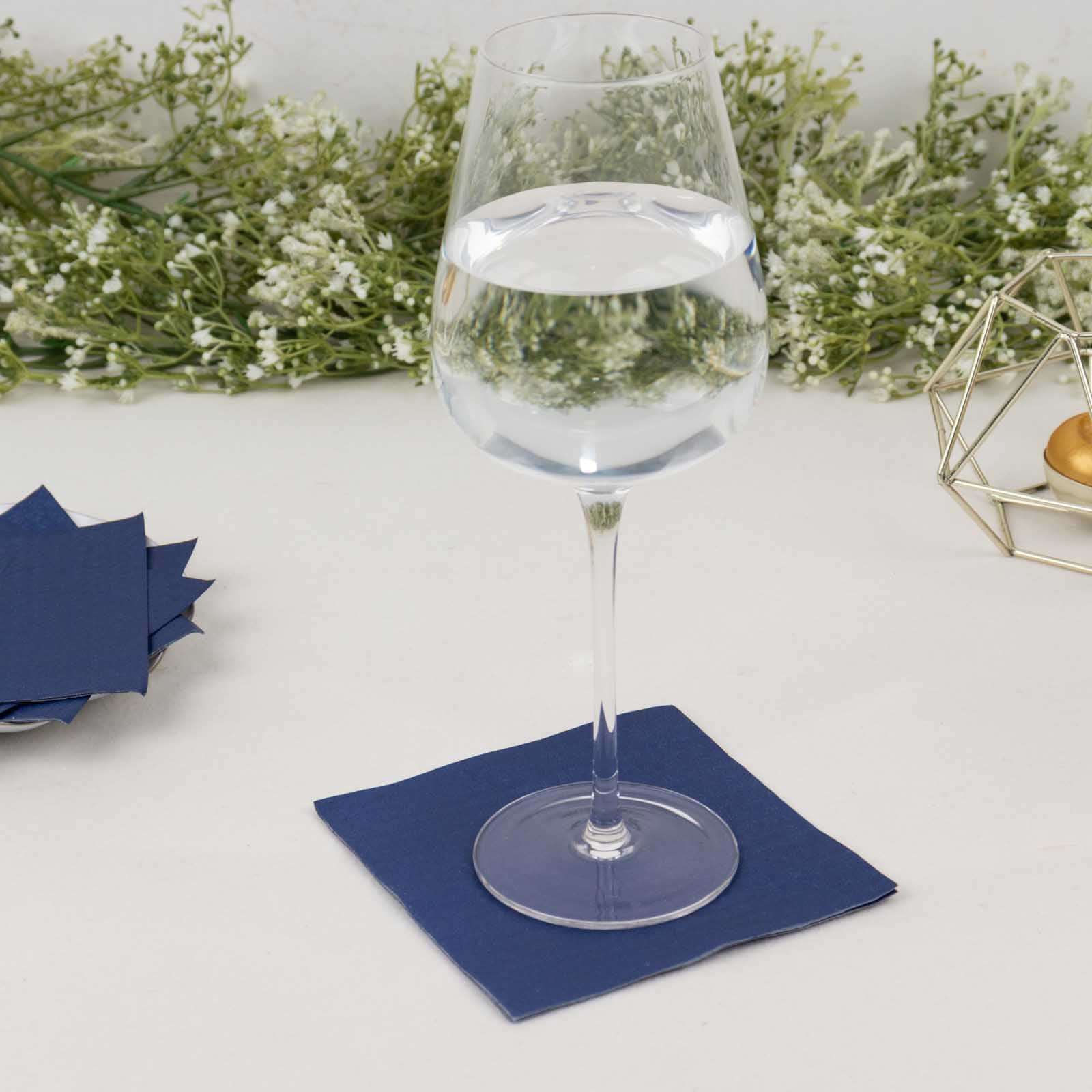 50-Piece Navy Blue 2-Ply Disposable Soft 18GSM 5x5 Cocktail Beverage Paper Napkins