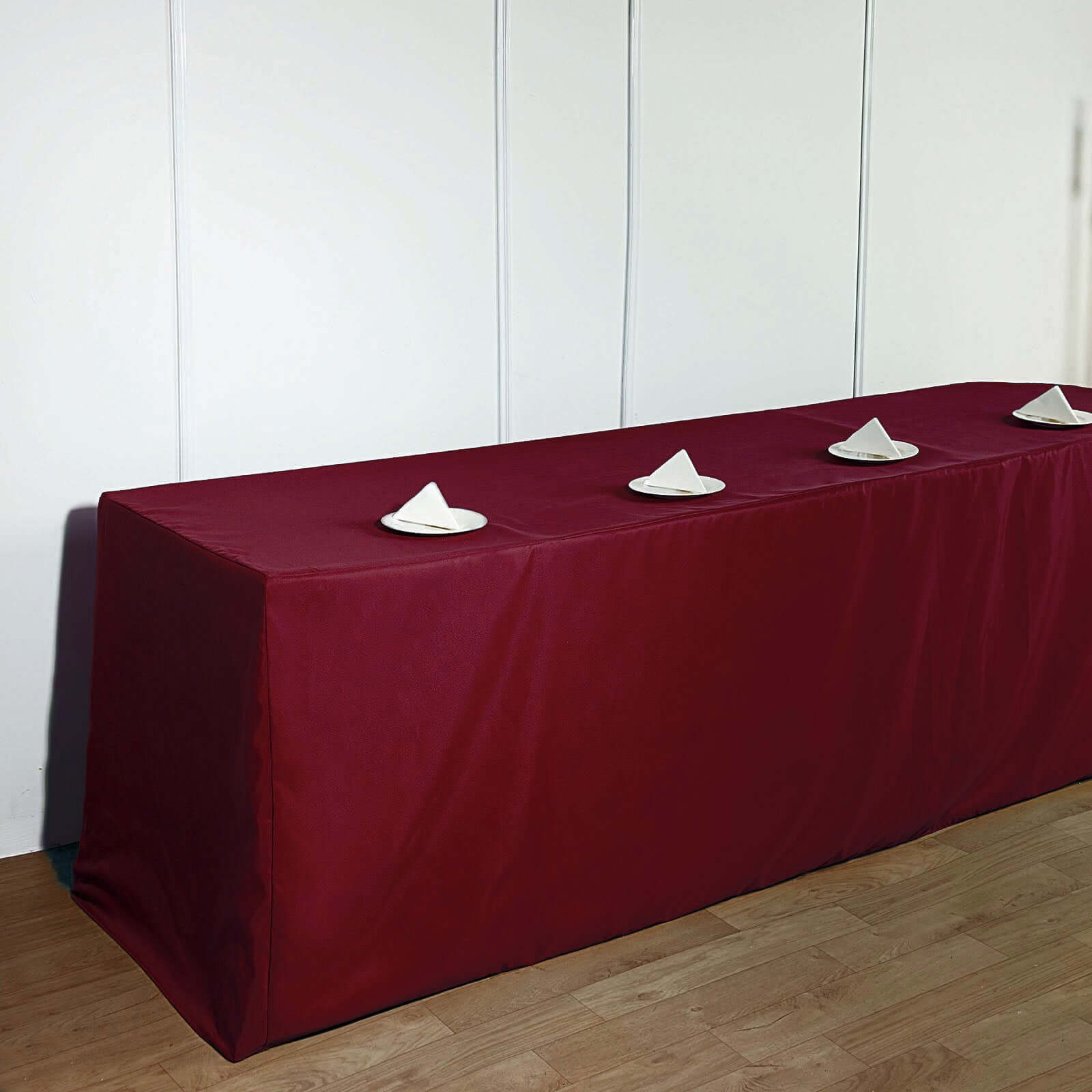 Durable Burgundy Fitted Polyester Rectangle Tablecloth for 8FT Tables - Easy Maintenance