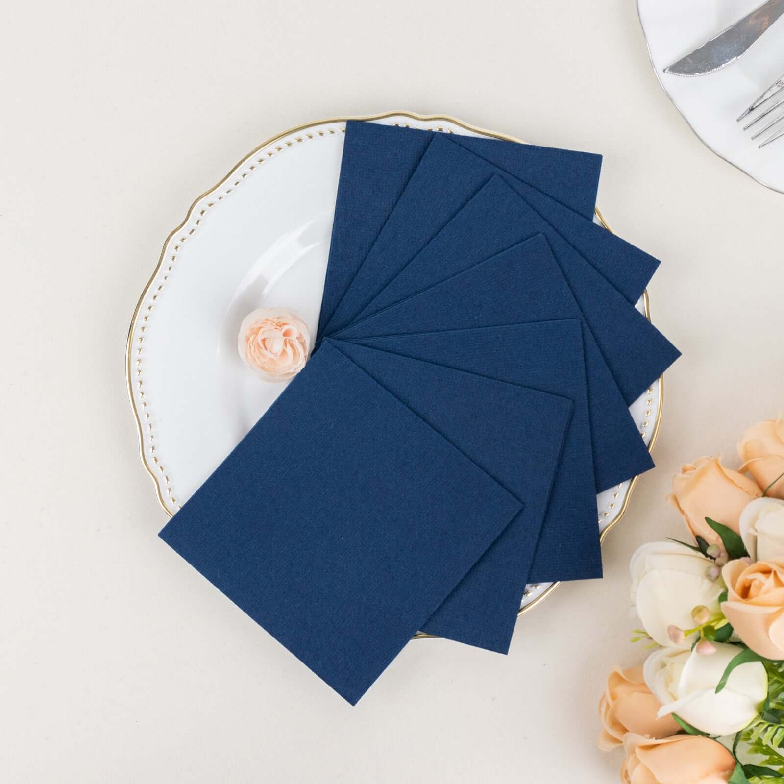 20-Piece Navy Blue 5x5 Linen-Like Airlaid Napkins - Super Absorbent