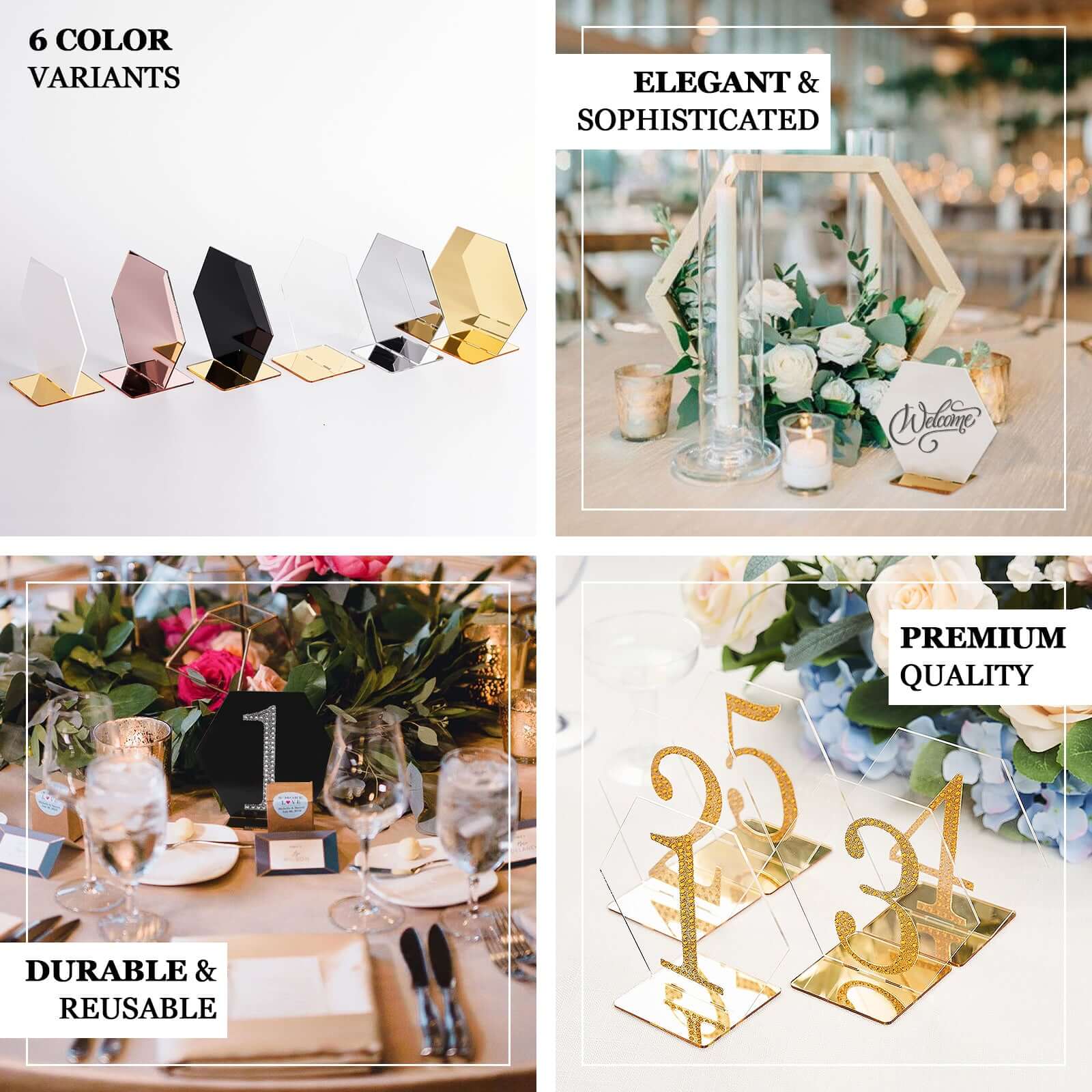 5-Pack Gold Acrylic Hexagon Table Sign Holders for Modern Event Centerpieces