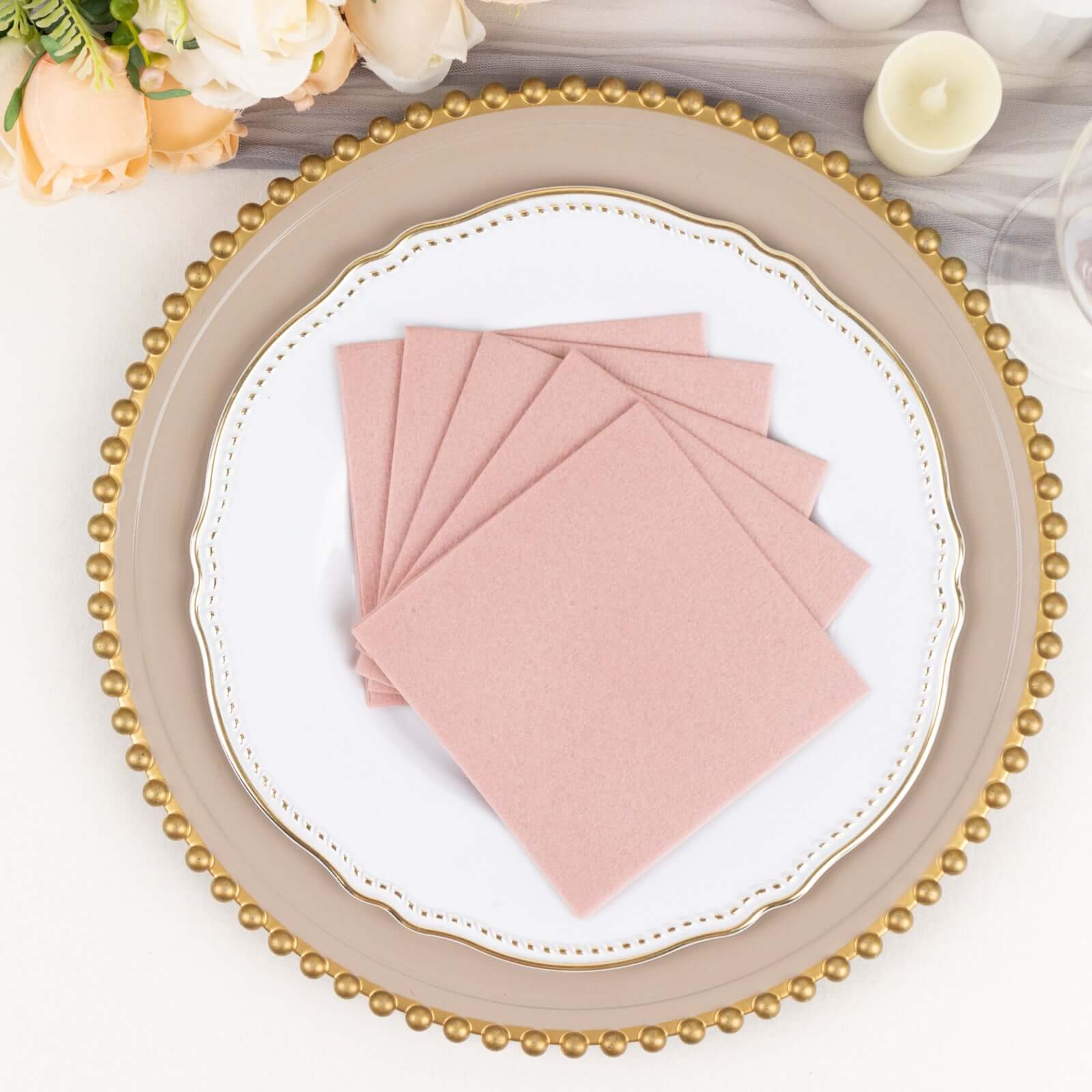 20-Piece Set of Soft Dusty Rose 5x5 Airlaid Napkins - Super Absorbent