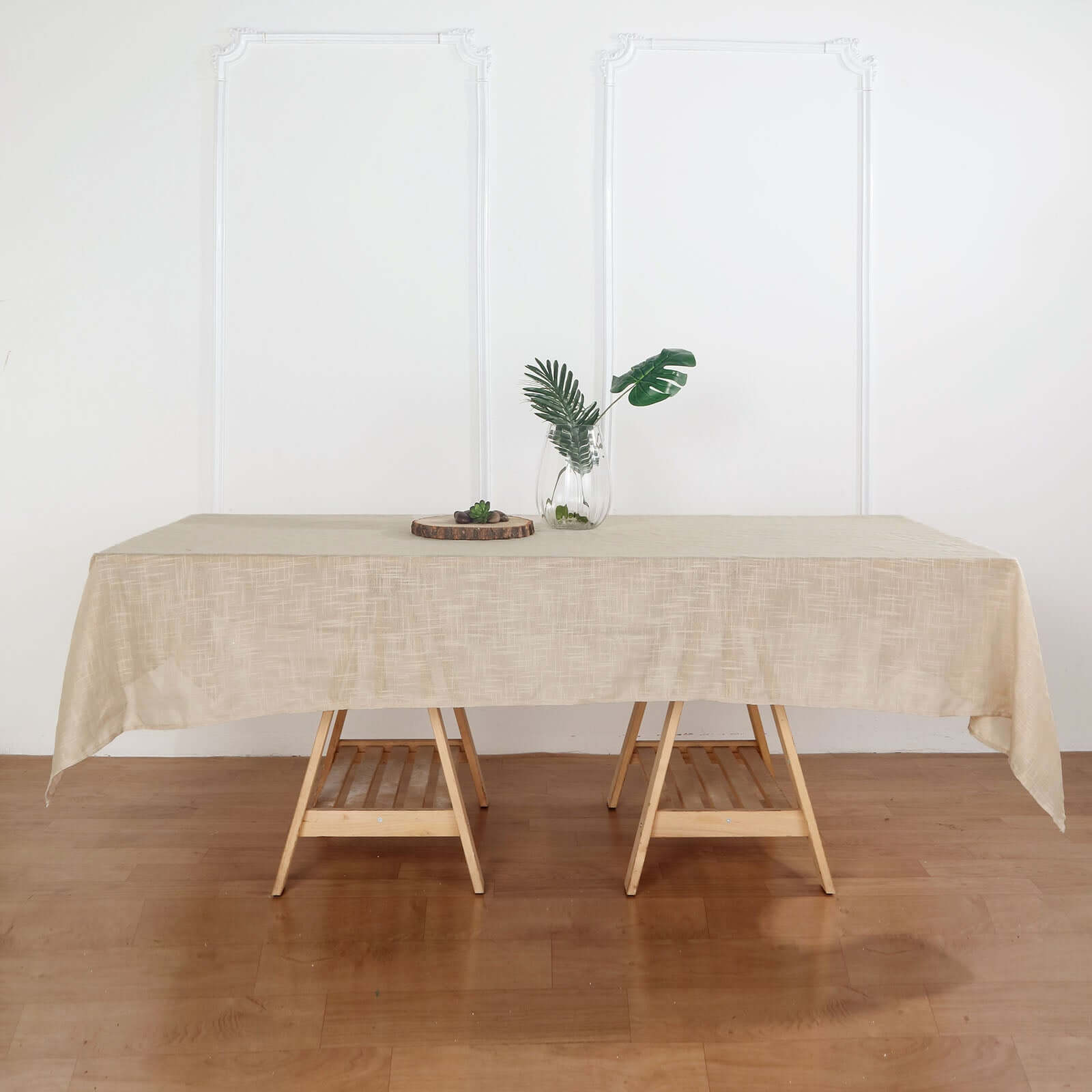 Beige Faux Linen Rectangular Tablecloth - Wrinkle Resistant & Slubby Texture