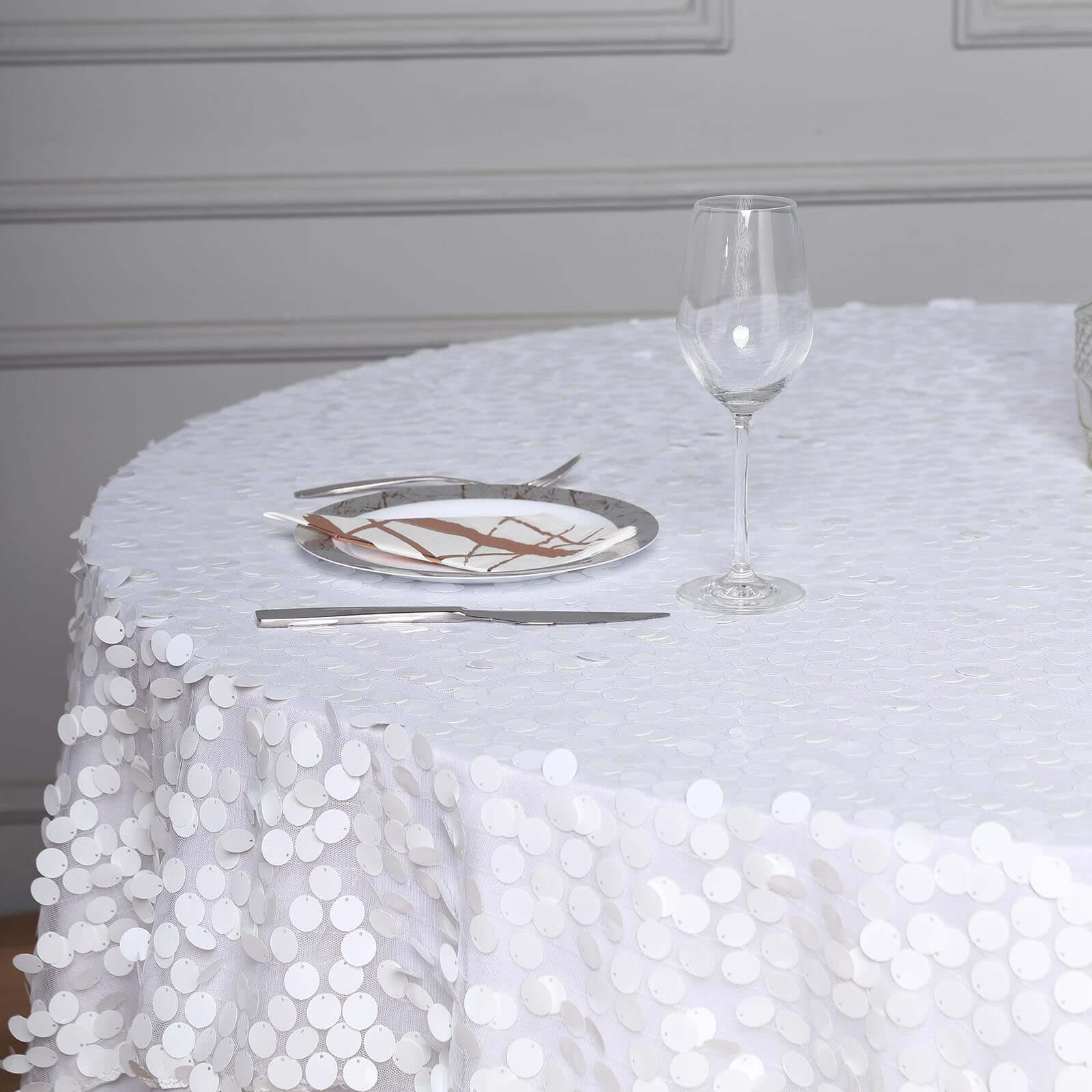 Big Payette White Sequin 72x72 Square Table Overlay for Elegant Celebrations