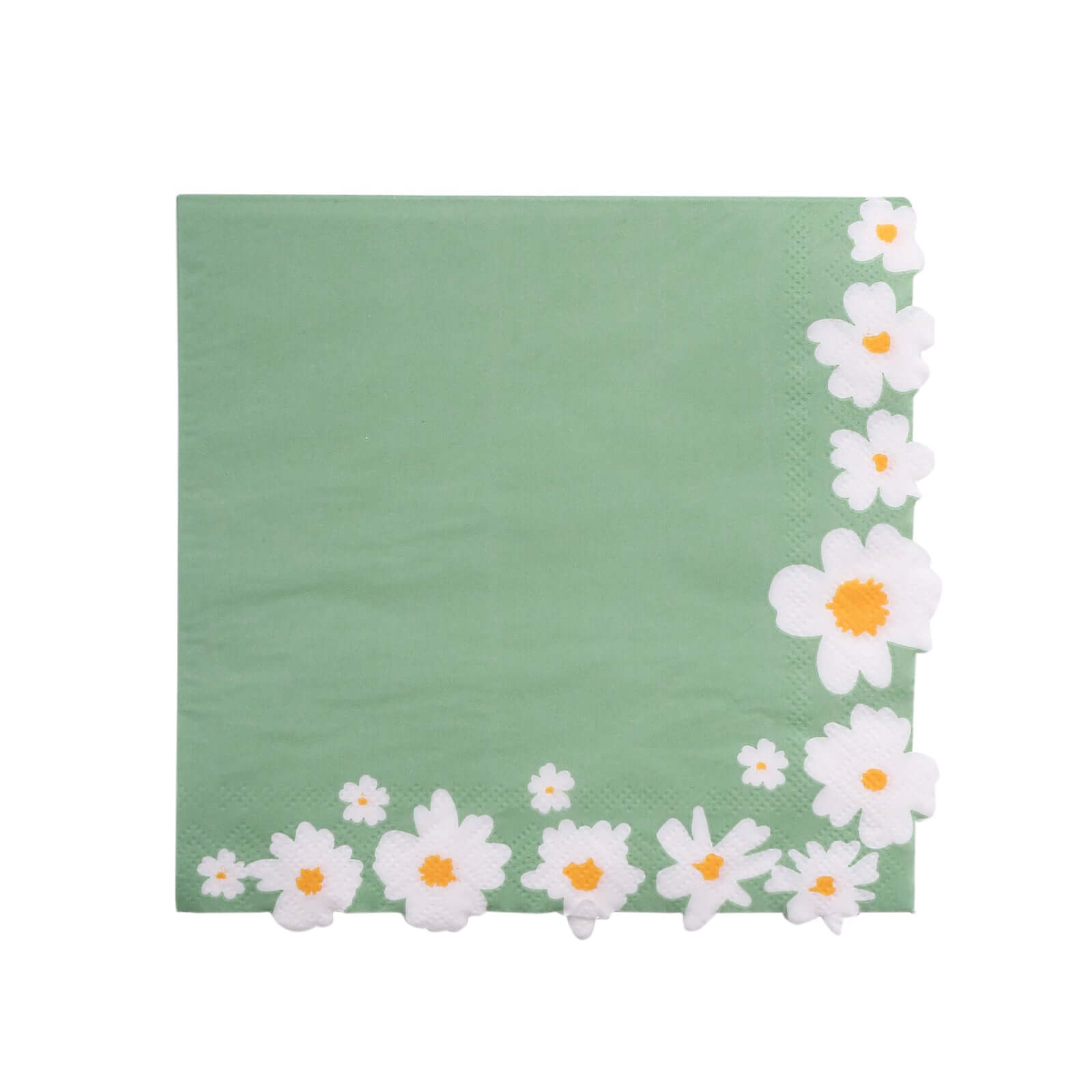 20-Piece Sage Green Daisy Flower 2-Ply Soft 18GSM Paper Beverage Napkins 6.5x6.5
