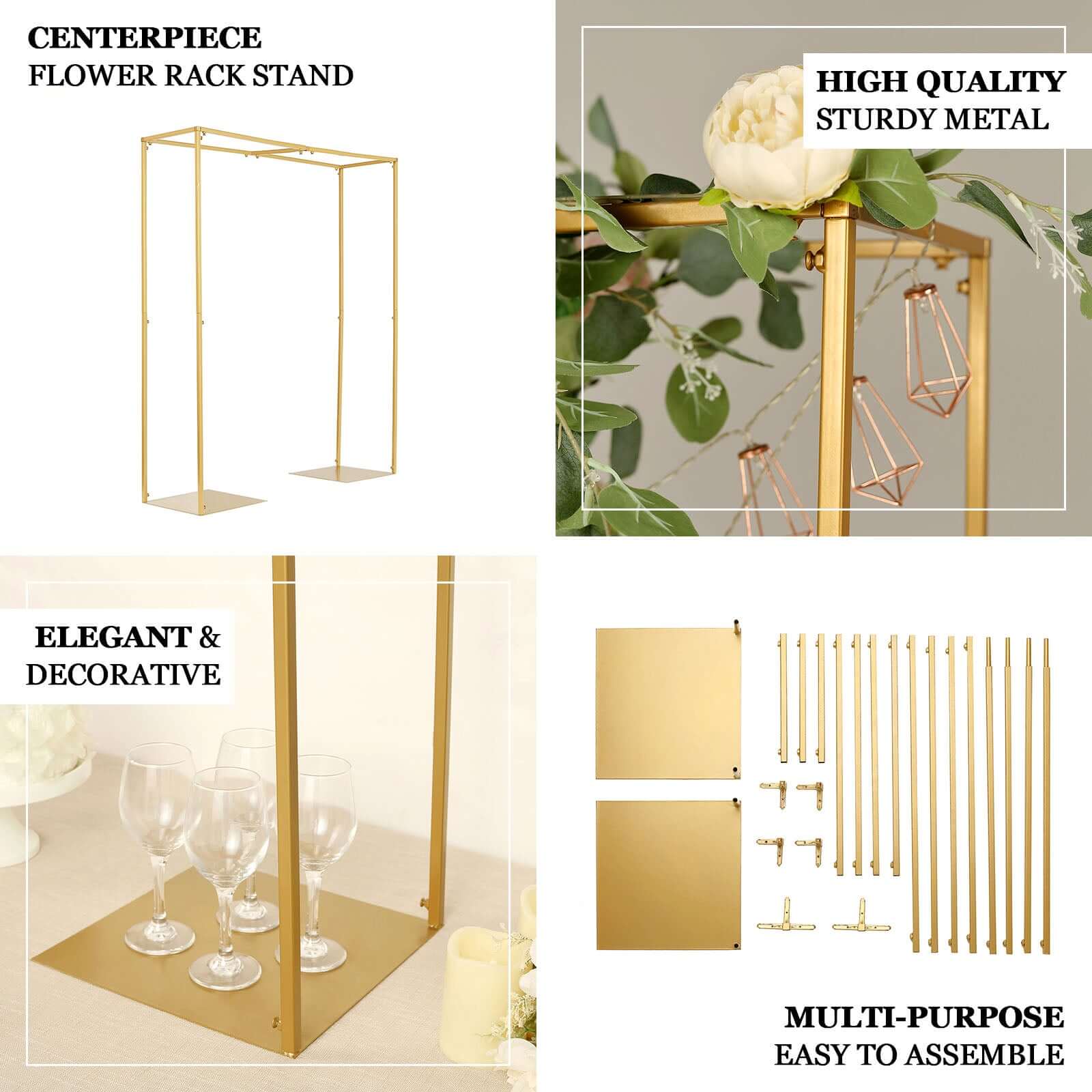 48-Inch Tall Gold Adjustable Metal Over-The-Table Flower Arch for Wedding Display