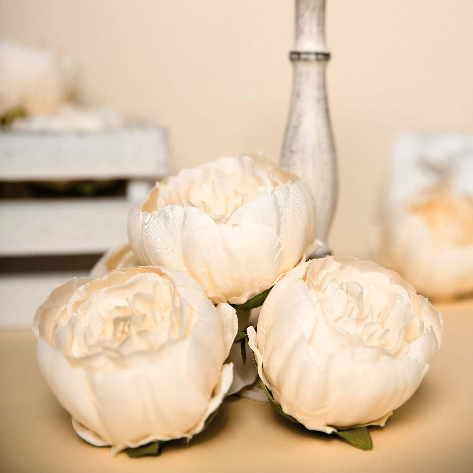10-Pack Beige Artificial Peony Flower Heads - Ideal for DIY and Events